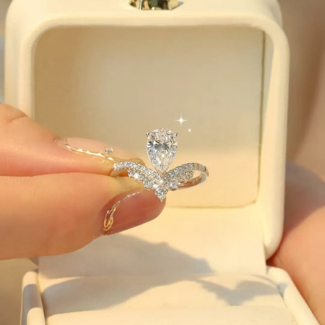 Pear Cut Wing Halo Plated Ring