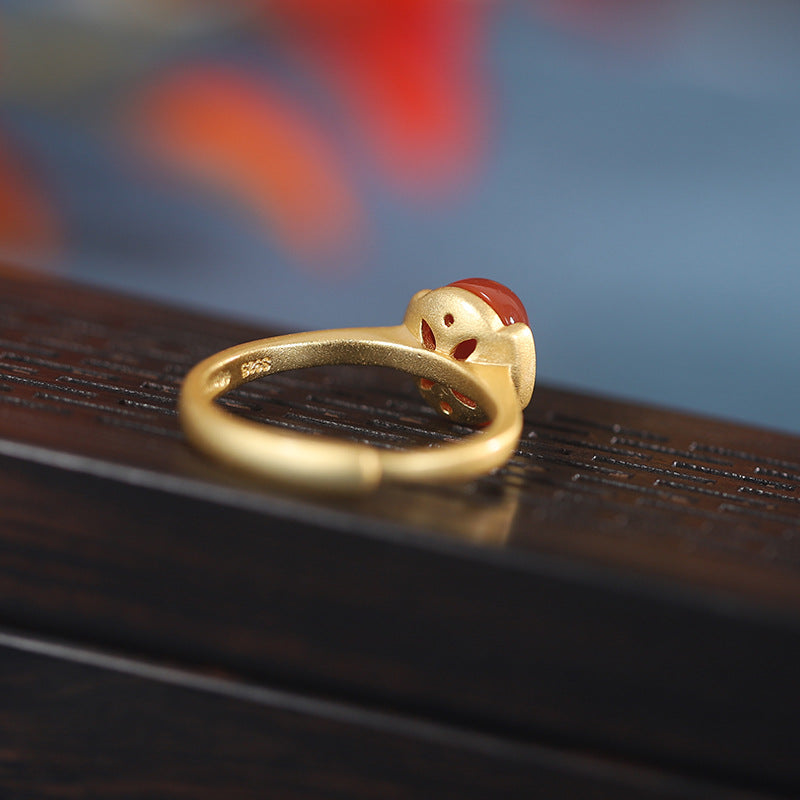 Red Agate Turquoise Gold Silver Protection Ring