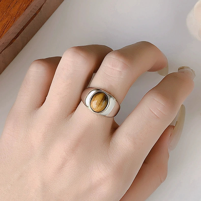 Tiger Eye Silver Protection Balance Ring