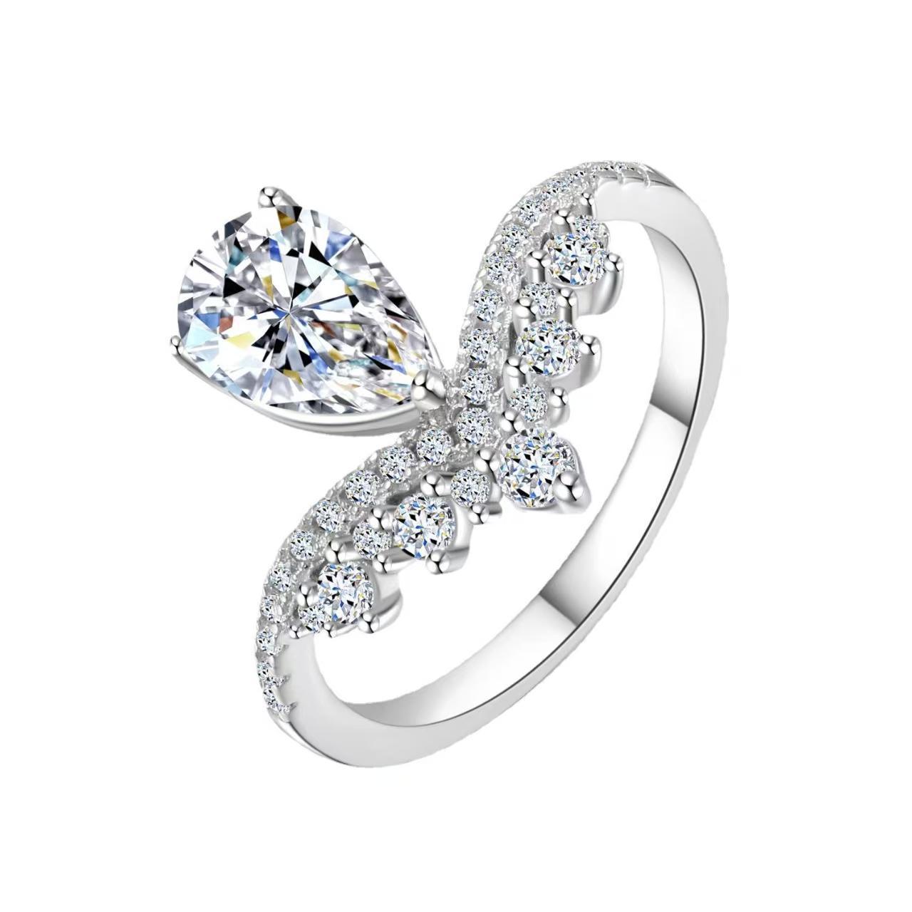 Pear Cut Wing Halo Plated Ring