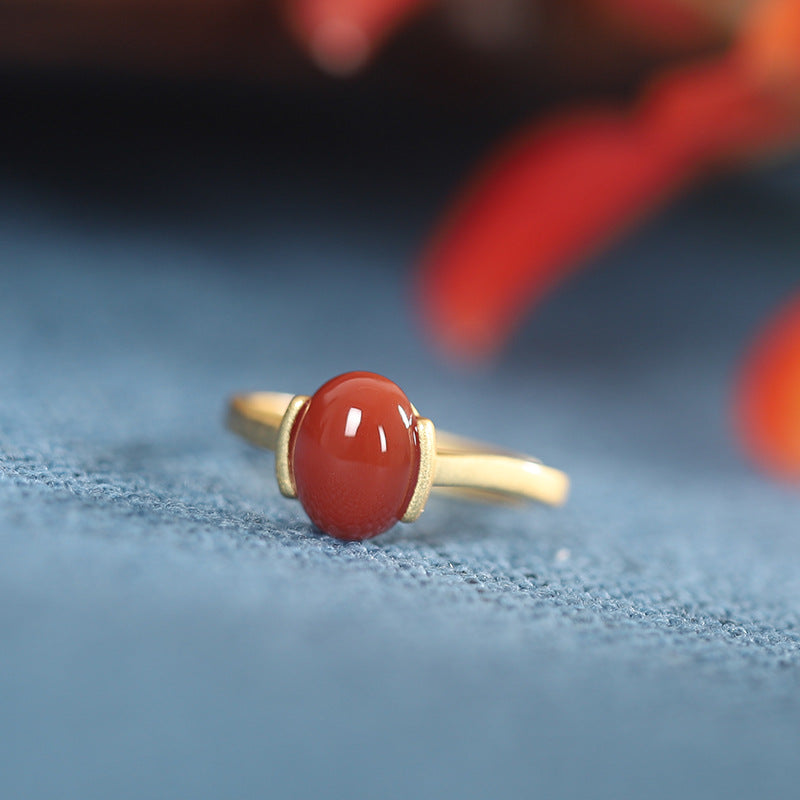 Red Agate Turquoise Gold Silver Protection Ring