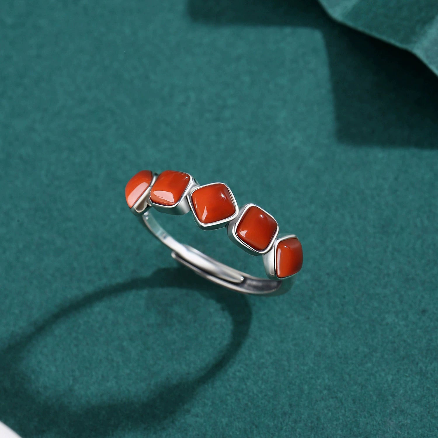 Red Agate Silver Healing Protection Ring