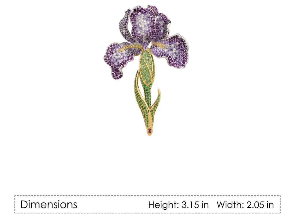 Luxurious French Gradient Purple Iris Flower Brooch Pin & Matching Bracelet Jewelry Gift for Womenv