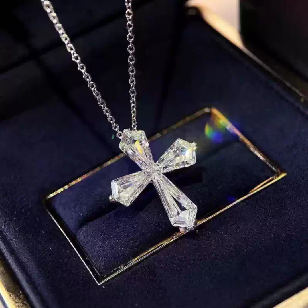 Frameless Diamond Cross Pendant Necklace