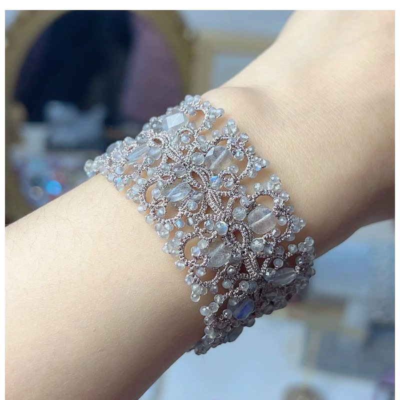 Handcrafted Labradorite Tatting Bracelet | Bespoke Celestial Jewelry for Her