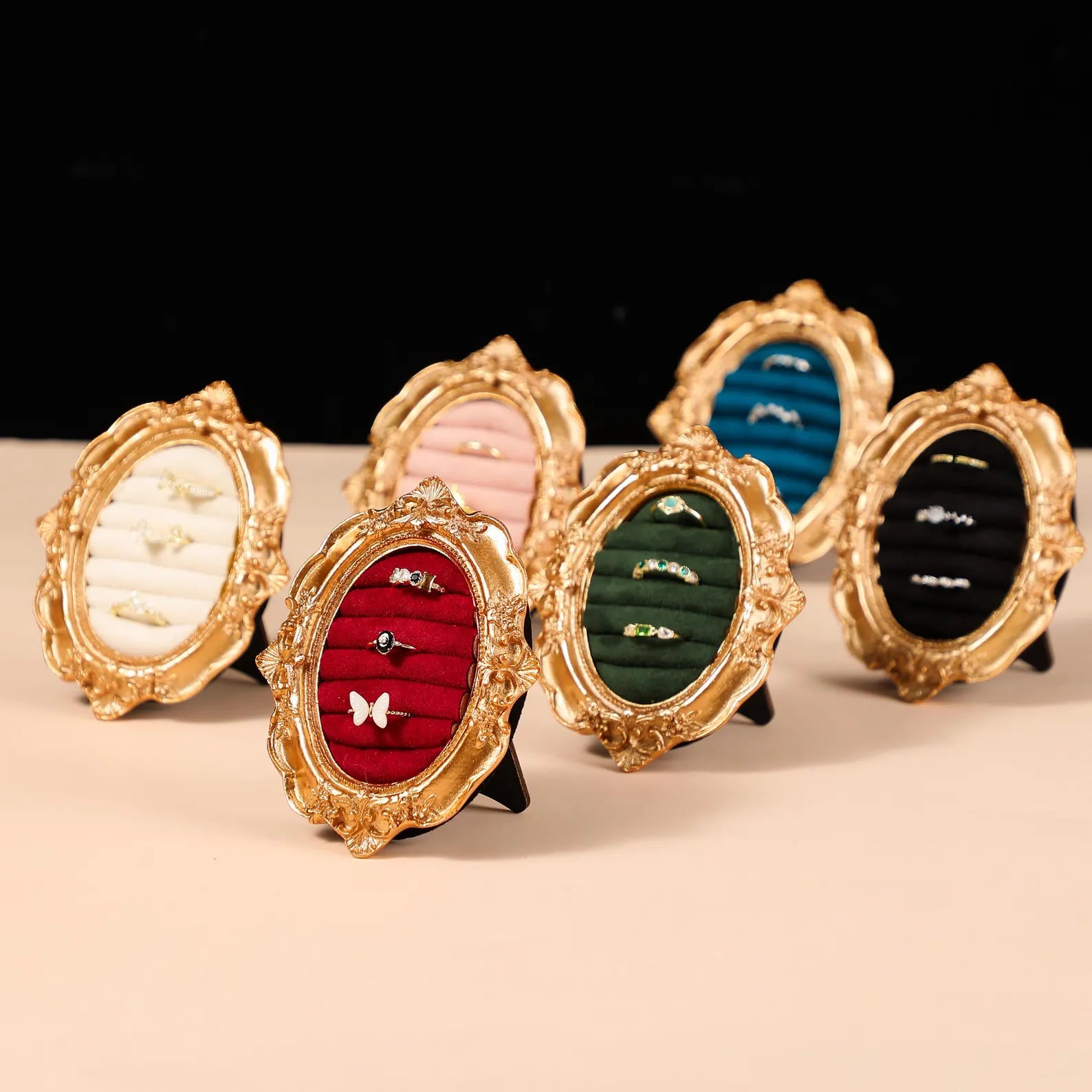 Vintage Oval Velvet Frame Organizer Jewelry Display Storage