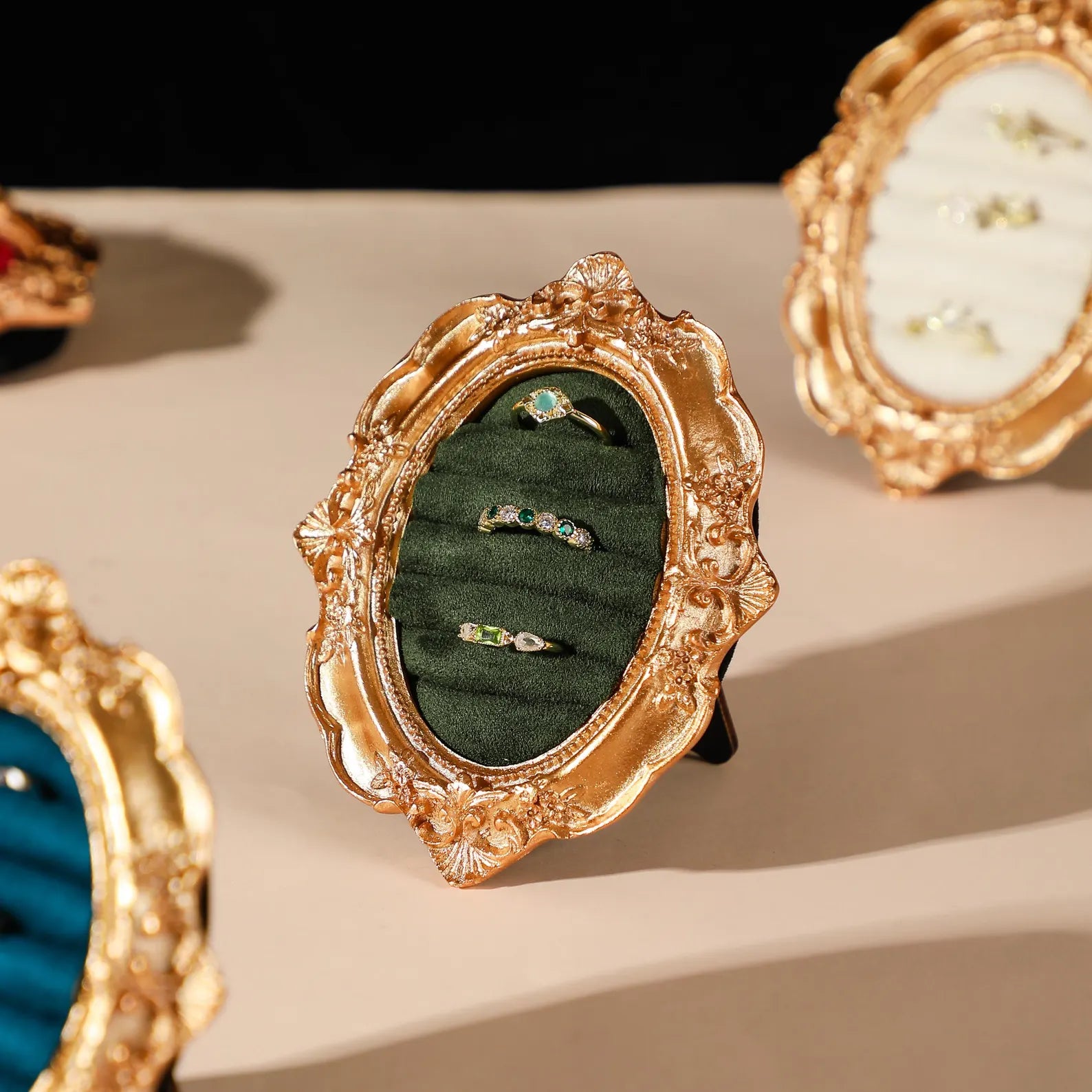 Vintage Oval Velvet Frame Organizer Jewelry Display Storage