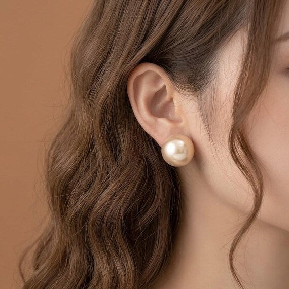 Big Pearl Stud Earrings, Chunky Statement Faux Pearl Earrings, 925 Silver Post Bridal Wedding Jewelry, Elegant Prom Gift for Her