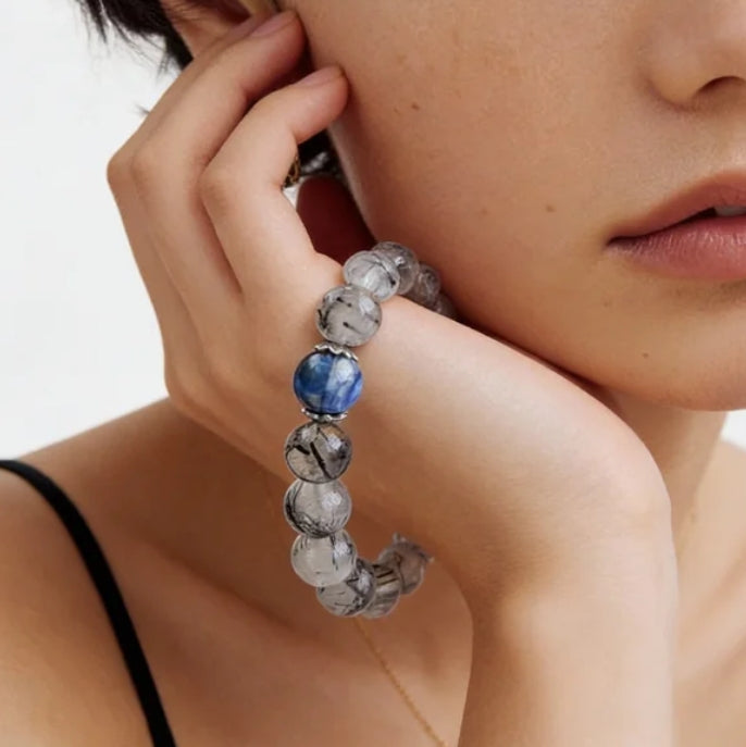 Black Rutilated Quartz Kyanite Clarity Bracelet