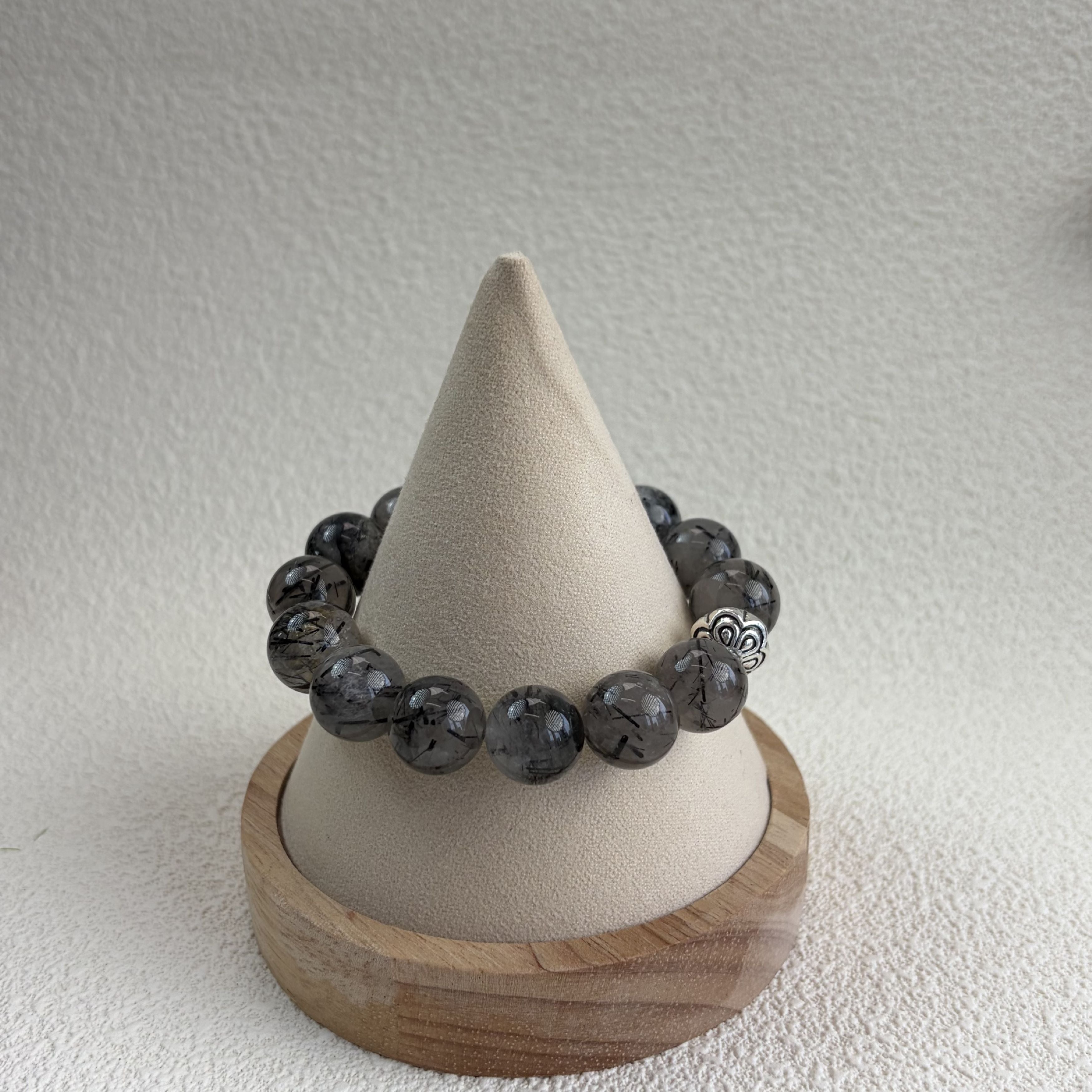 Black Rutilated Quartz Silver Protection Bracelet