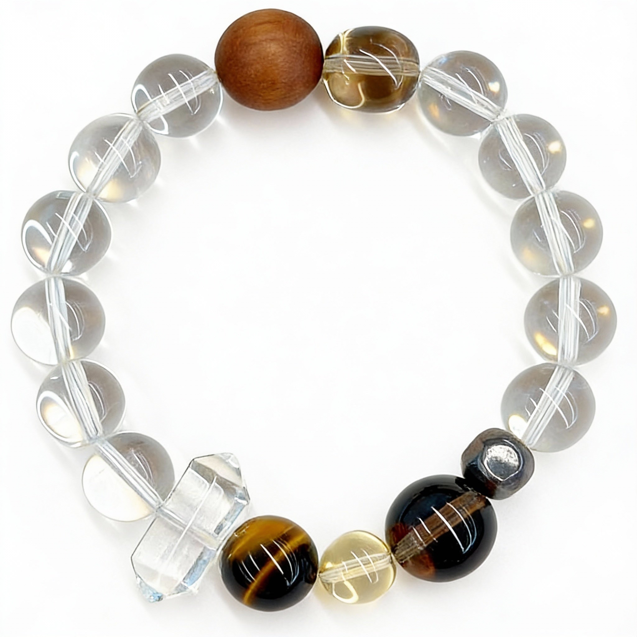 Clear Quartz Amethyst Sandalwood Protection Bracelet