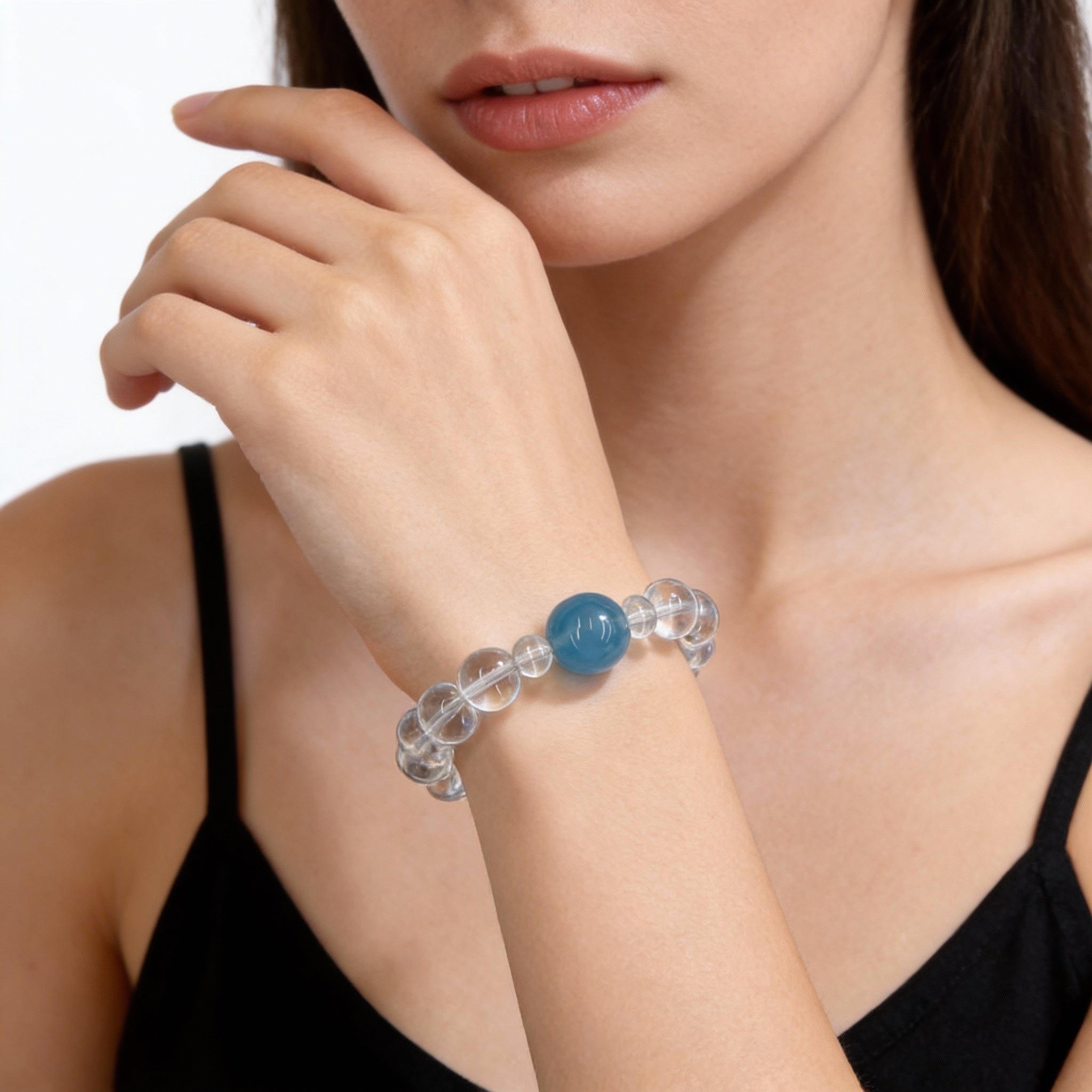 Aquamarine Clear Quartz Calm Clarity Communication Bracelet