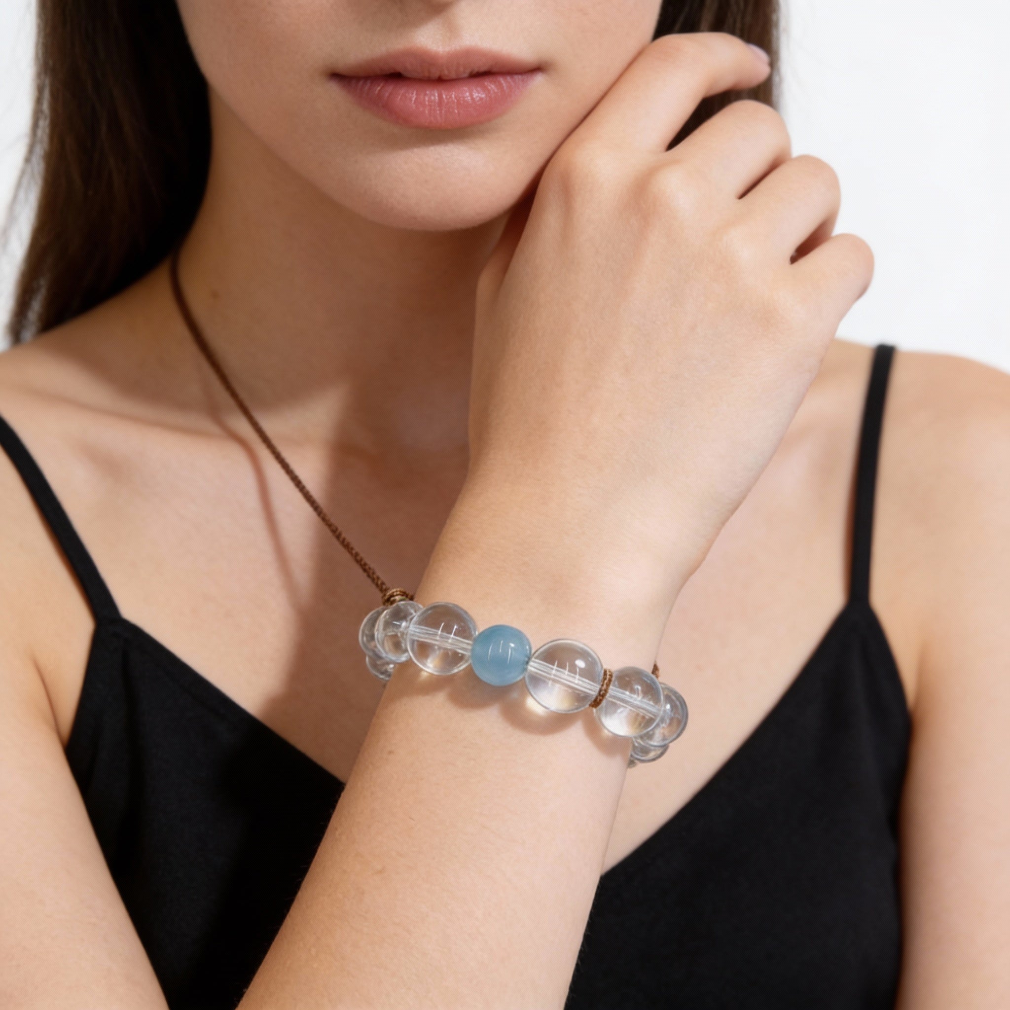 Aquamarine Clear Quartz Calm Clarity Communication Bracelet