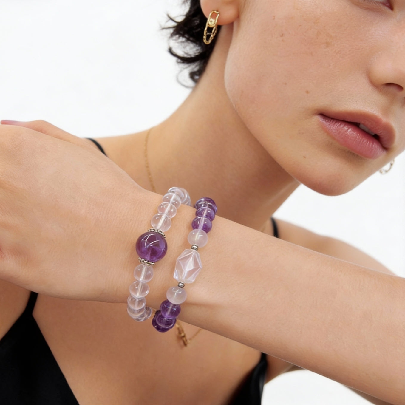 Amethyst Clear Quartz Clarity Balance Bracelet