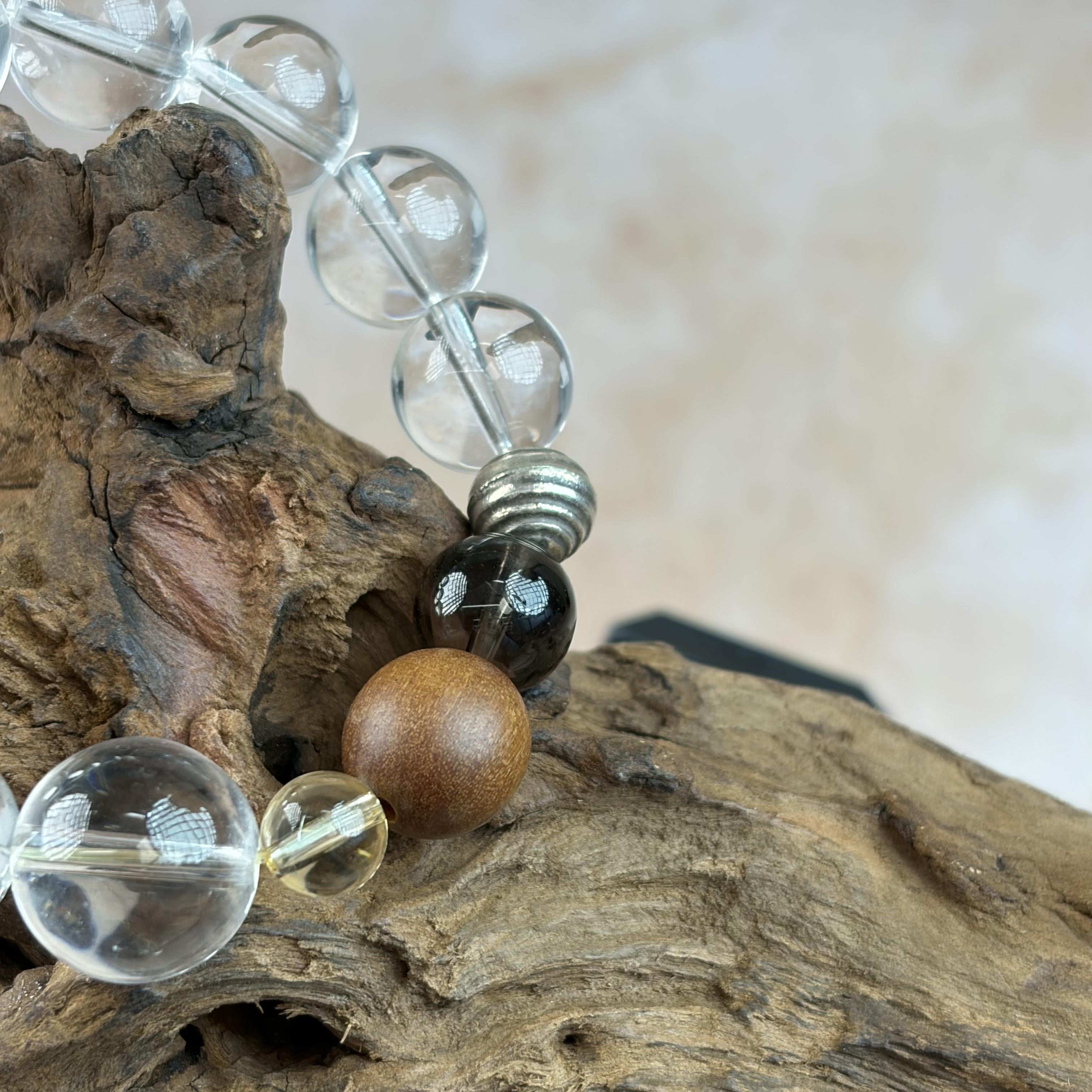 Tiger’s Eye Smoky Quartz Wooden Balance Bracelet