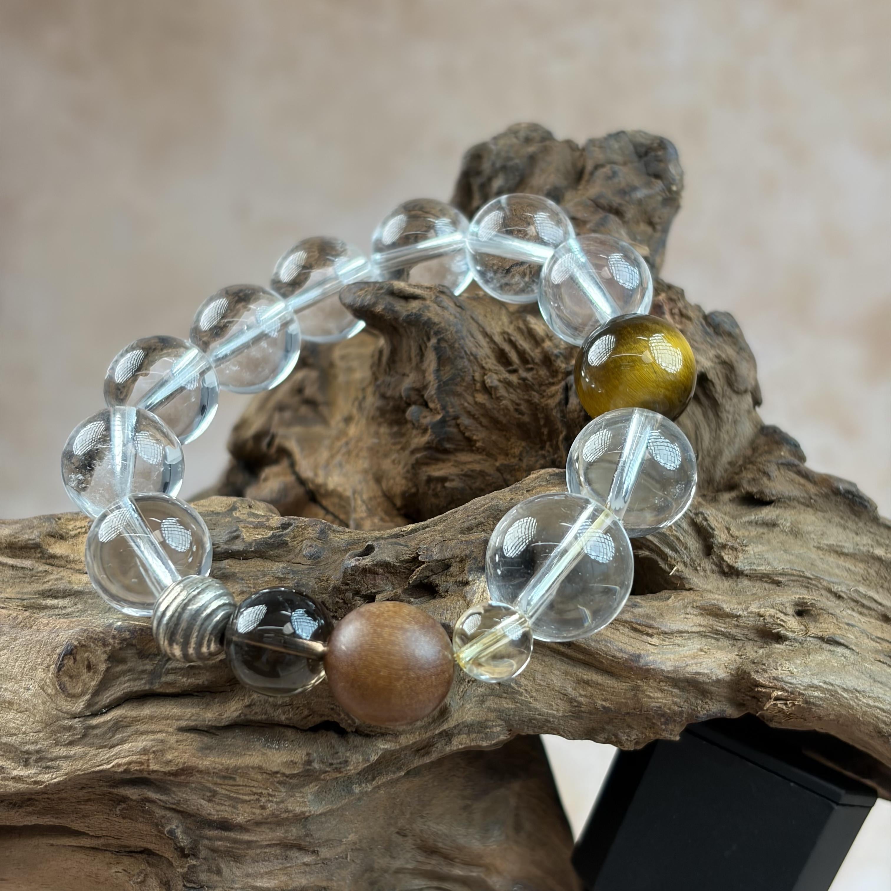 Tiger’s Eye Smoky Quartz Wooden Balance Bracelet