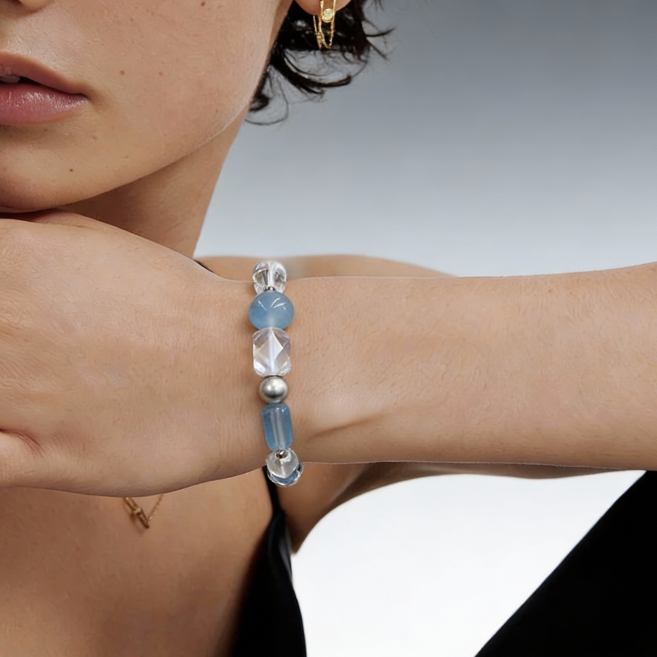 Aquamarine Clear Quartz Hematite Balance Bracelet