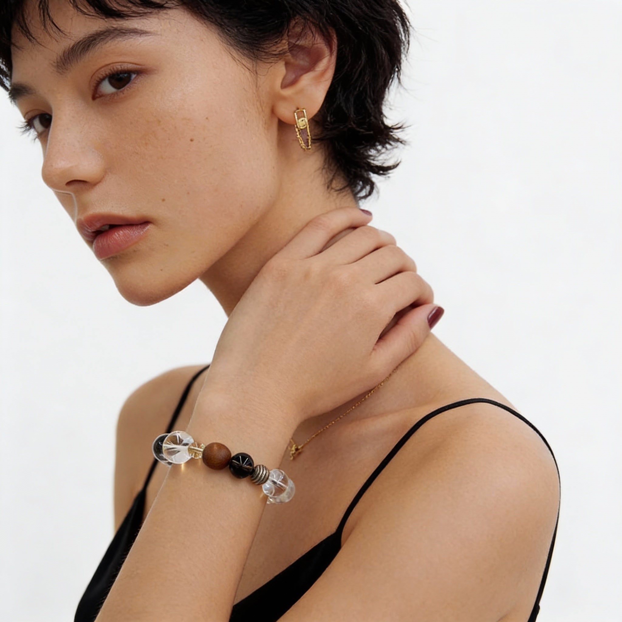 Tiger’s Eye Smoky Quartz Wooden Balance Bracelet