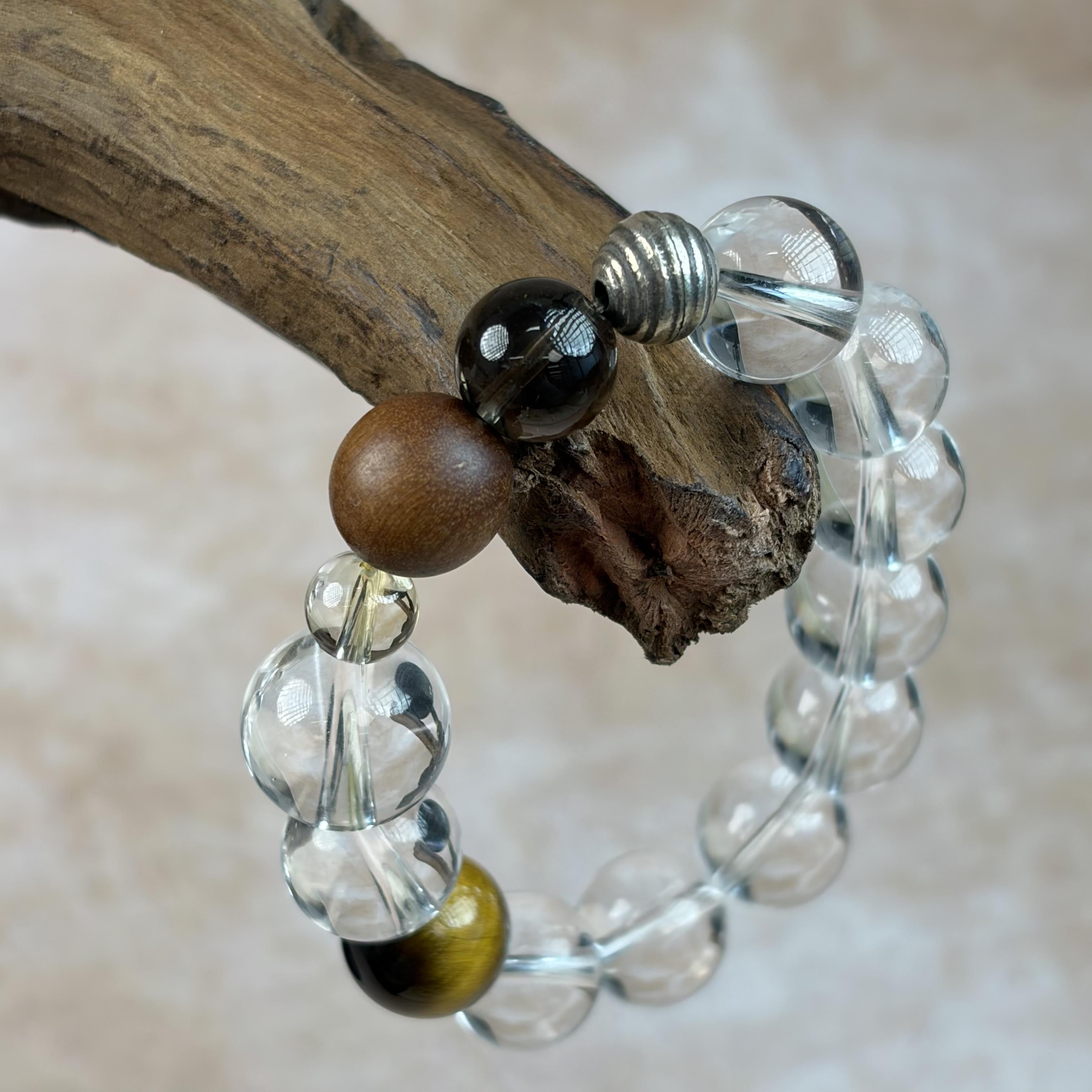 Tiger’s Eye Smoky Quartz Wooden Balance Bracelet