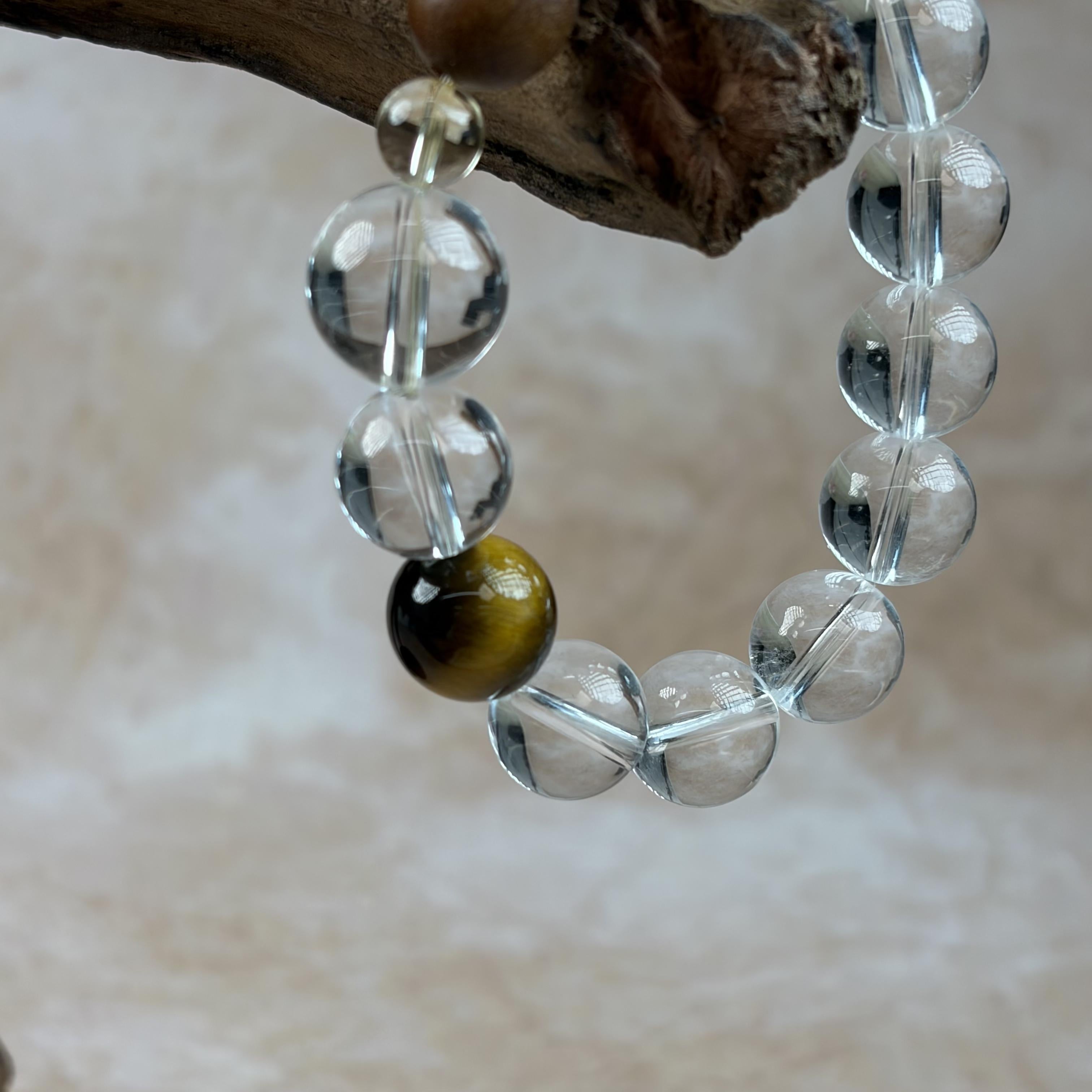 Tiger’s Eye Smoky Quartz Wooden Balance Bracelet