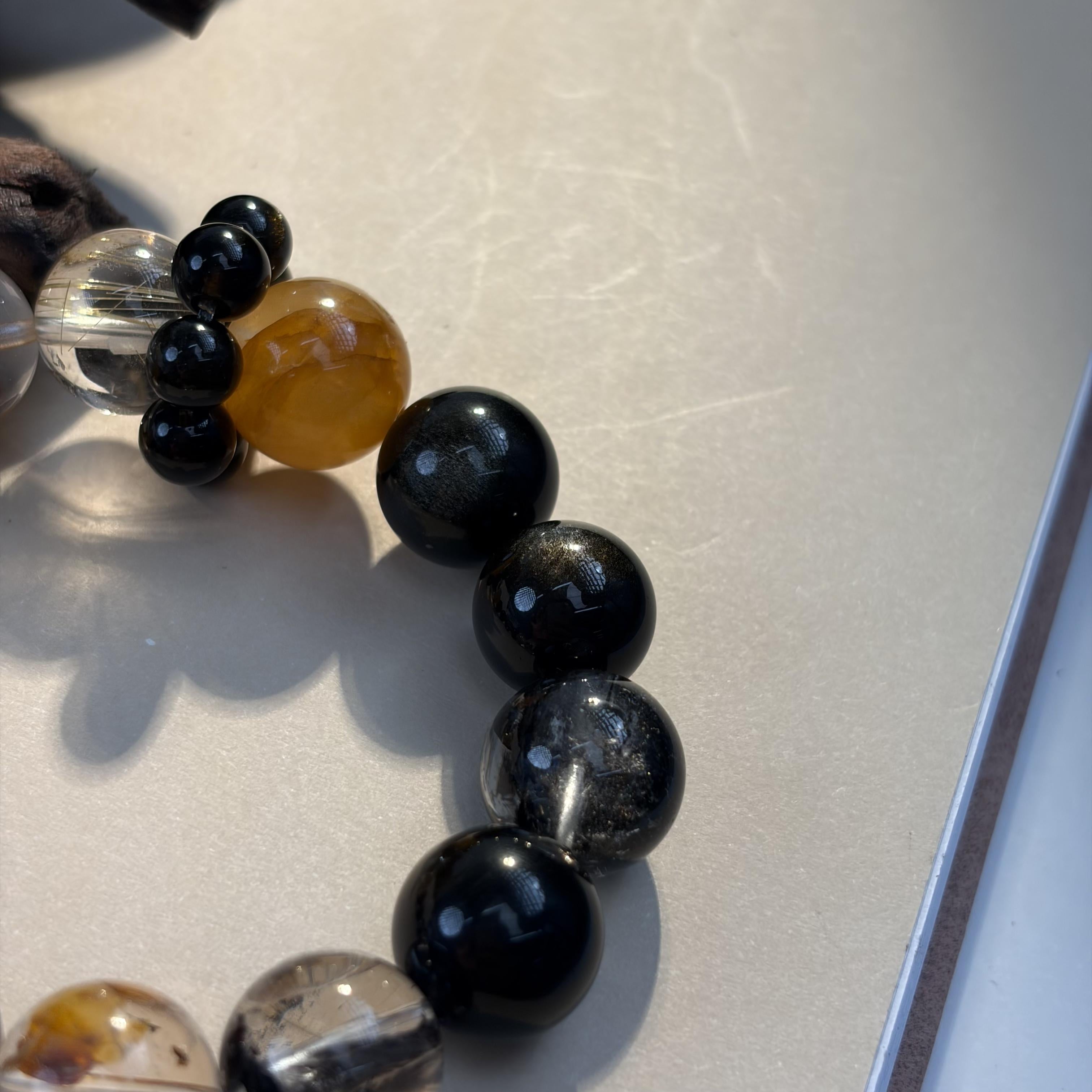 Obsidian Golden Rutilated Quartz Wealth Protection Bracelet