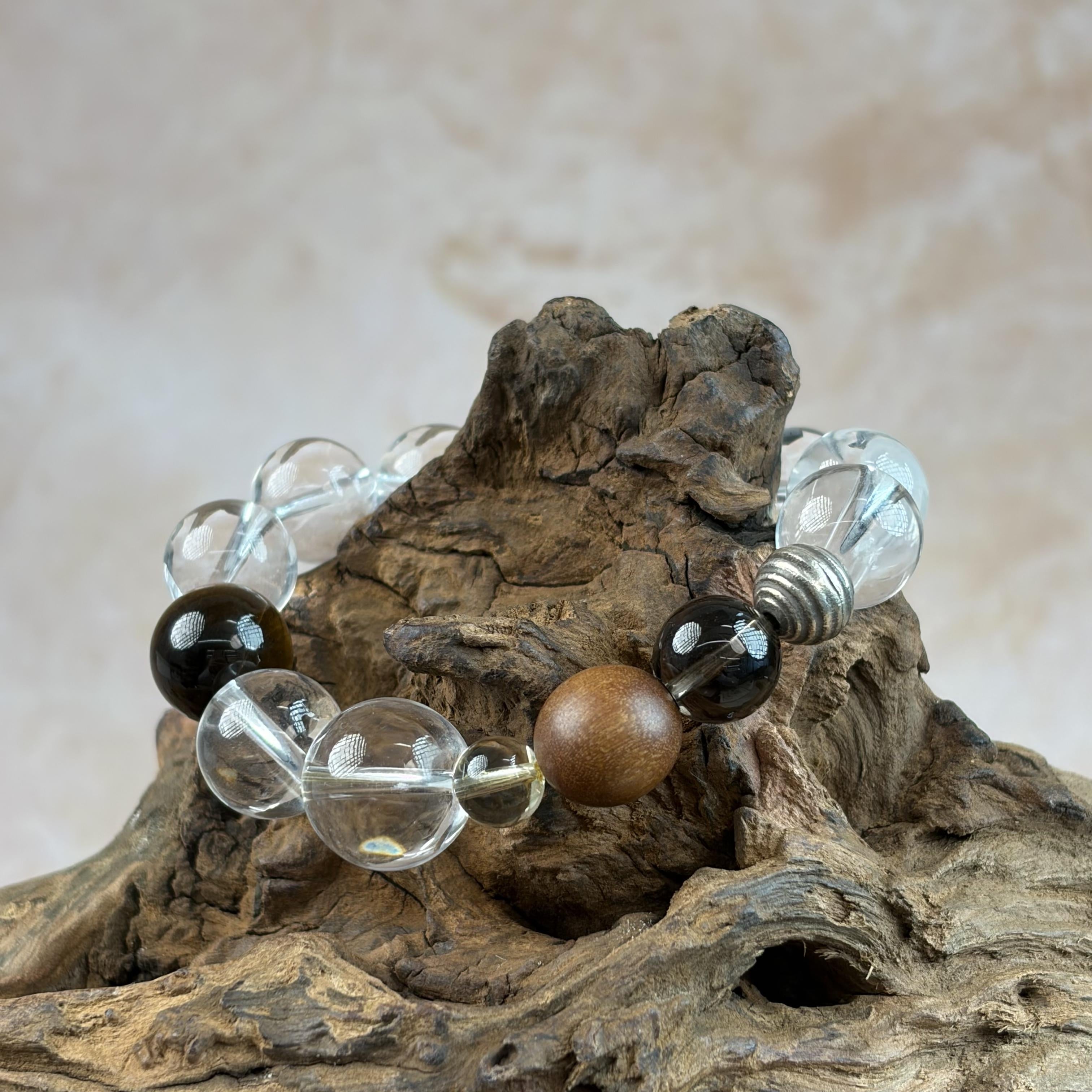 Tiger’s Eye Smoky Quartz Wooden Balance Bracelet