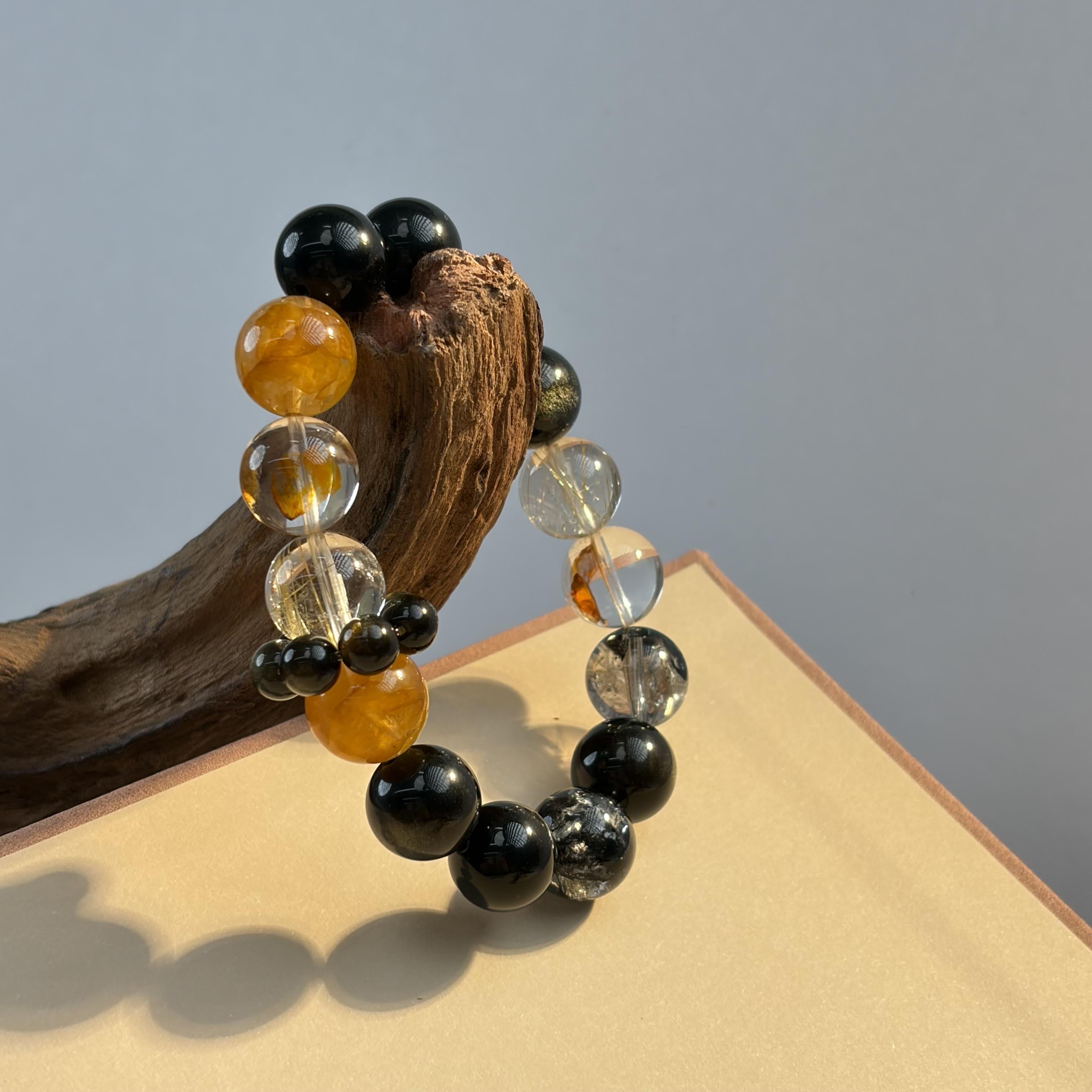 Obsidian Golden Rutilated Quartz Wealth Protection Bracelet