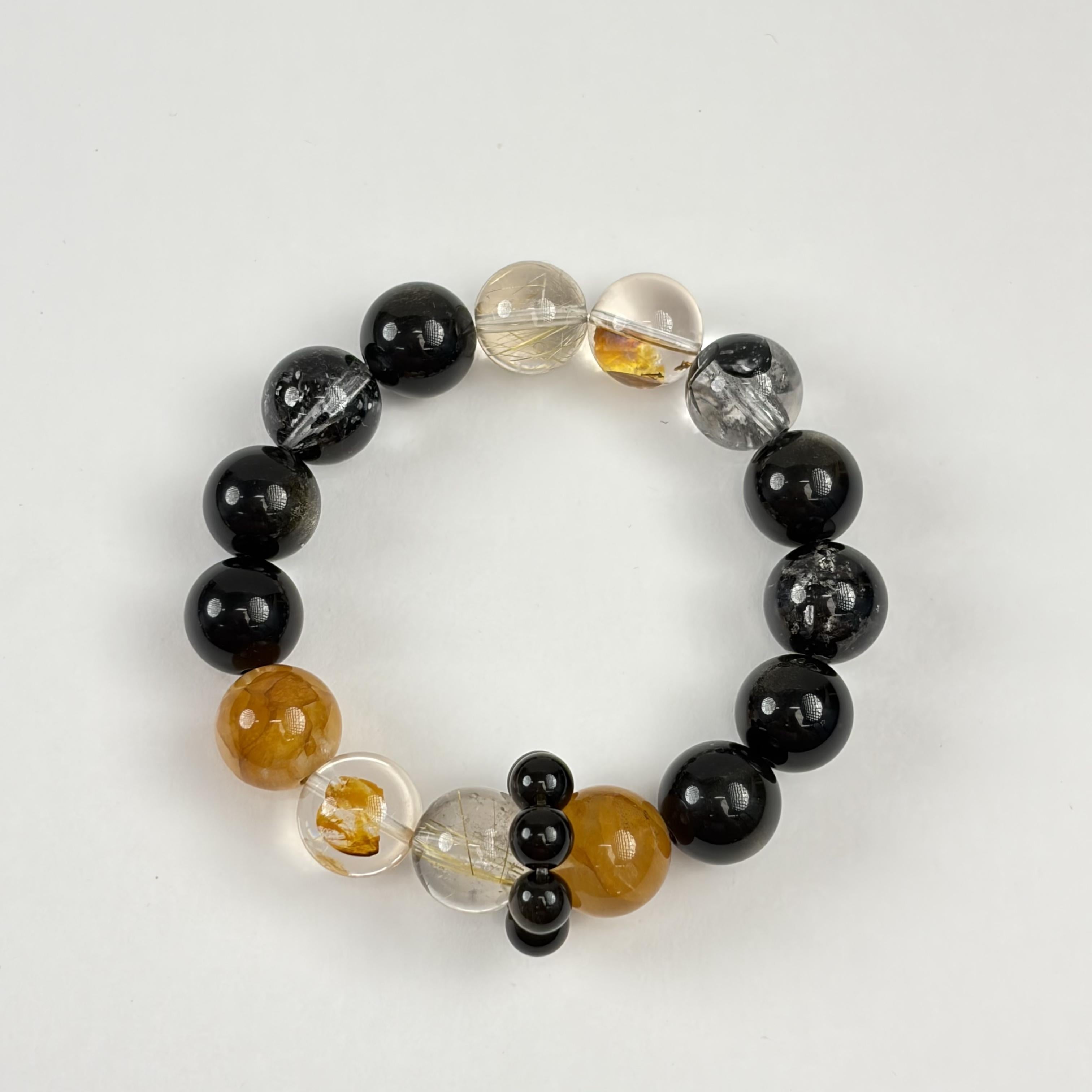 Obsidian Golden Rutilated Quartz Wealth Protection Bracelet