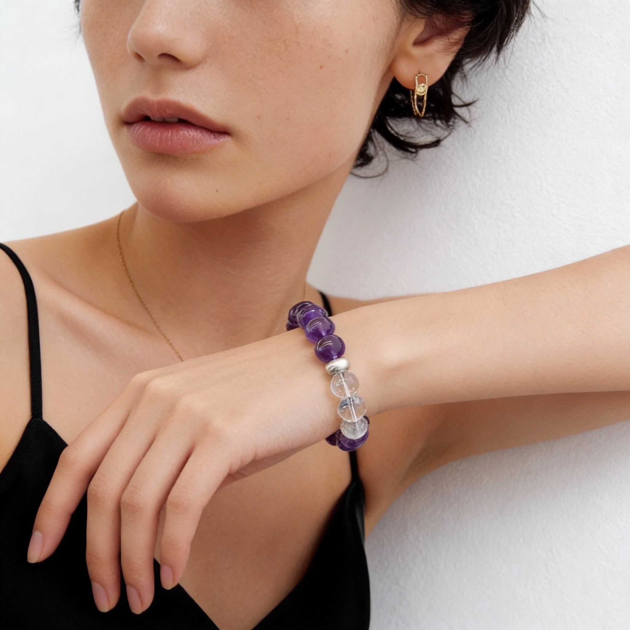 Amethyst Clear Quartz Silver Clarity Bracelet