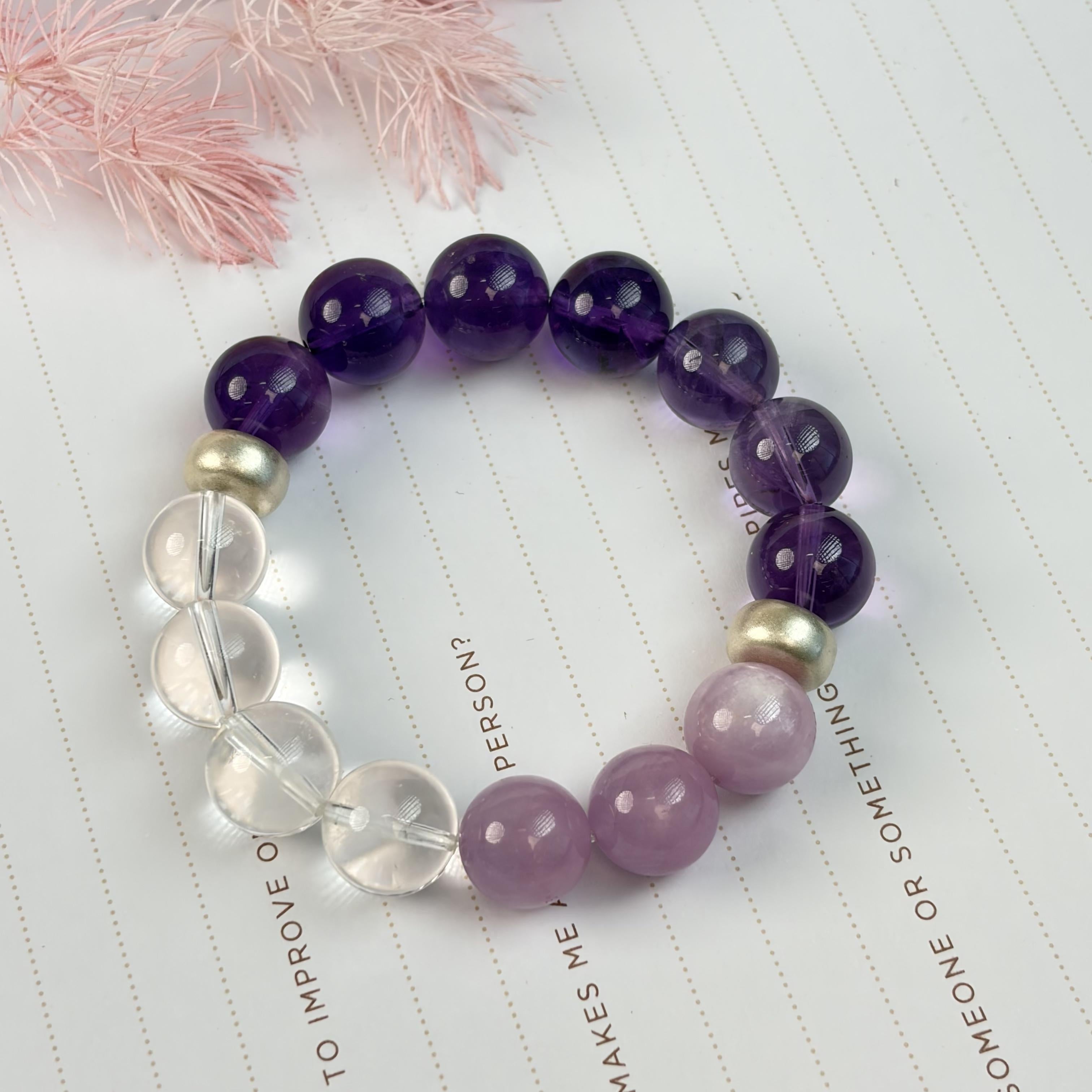 Amethyst Clear Quartz Silver Clarity Bracelet