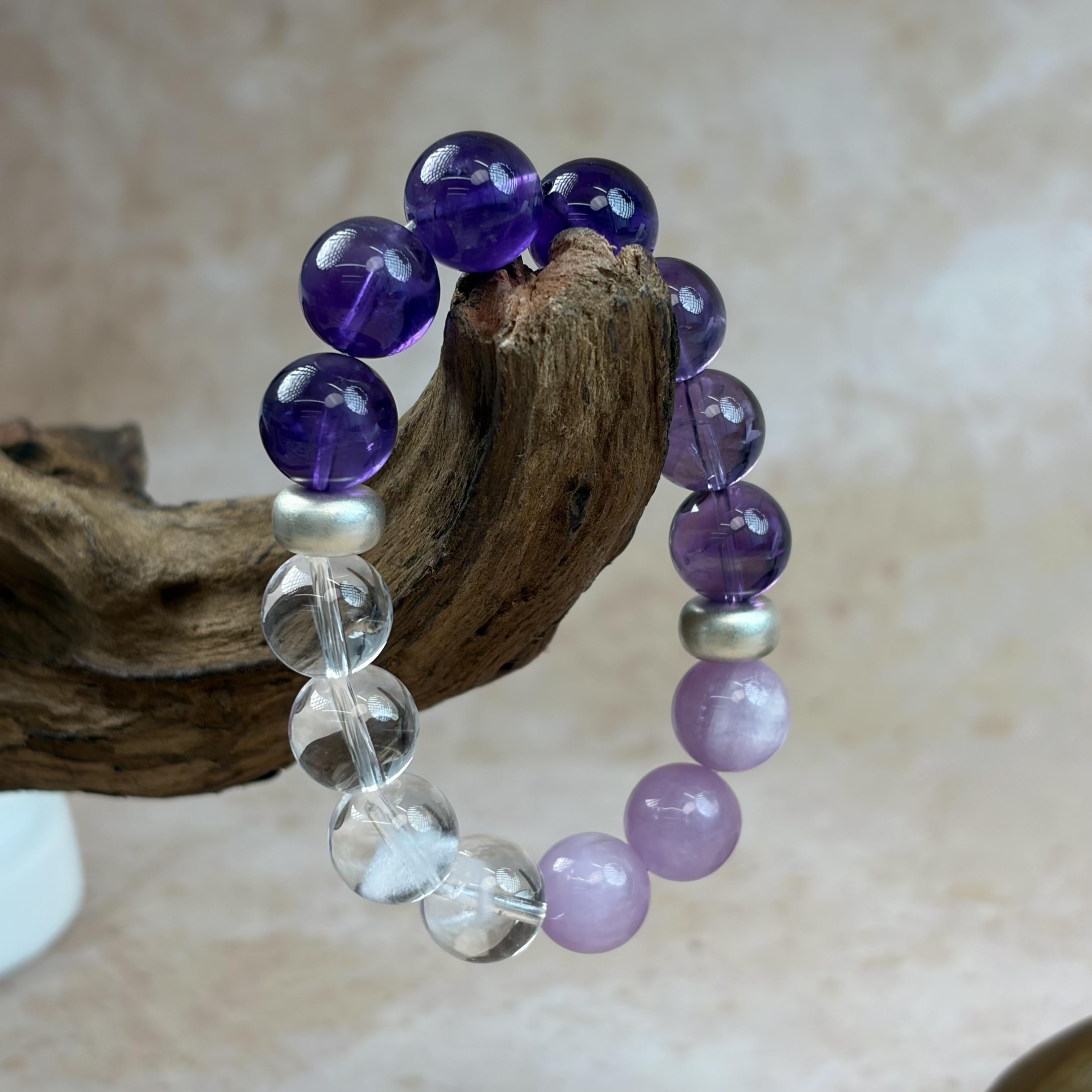 Amethyst Clear Quartz Silver Clarity Bracelet