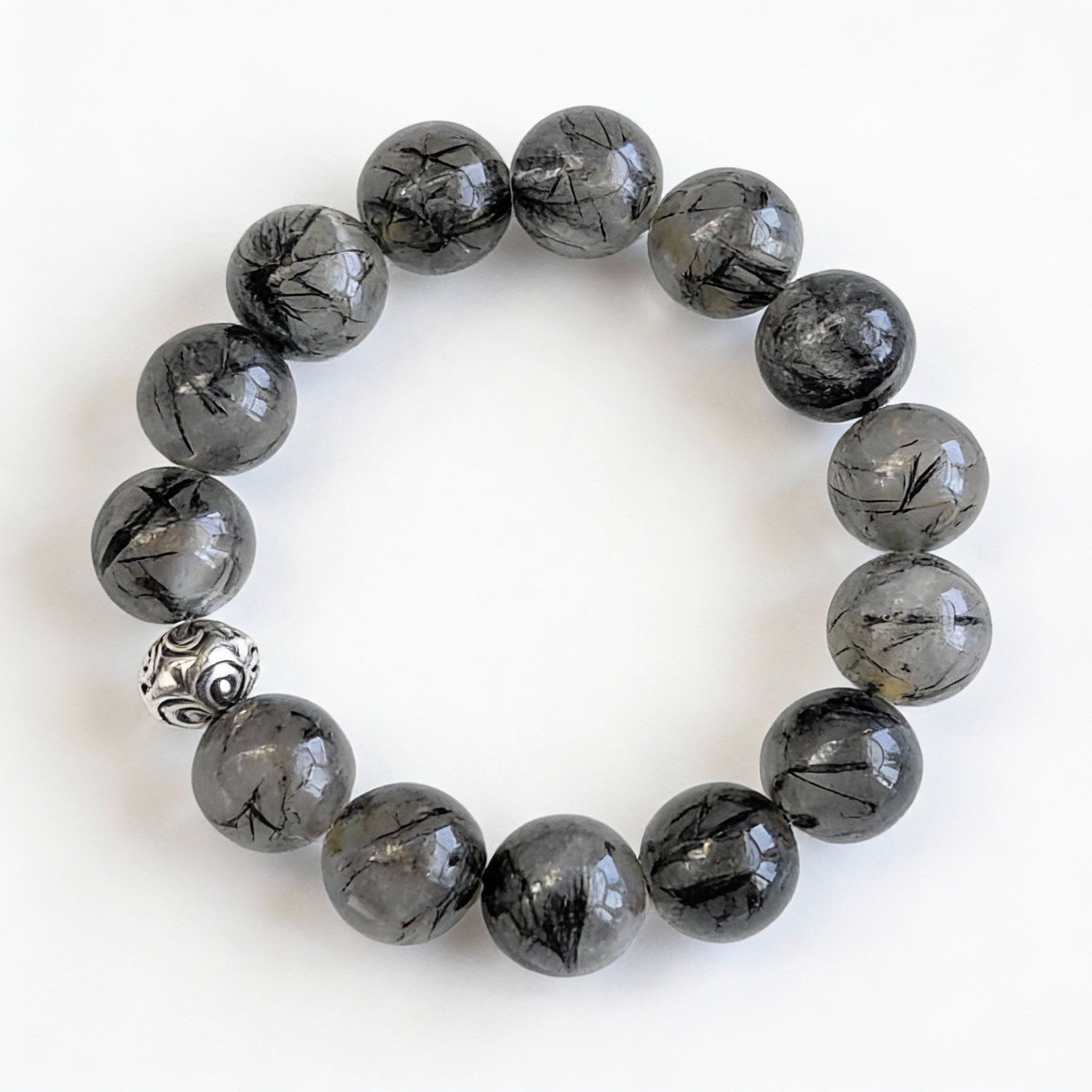 Black Rutilated Quartz Silver Protection Bracelet