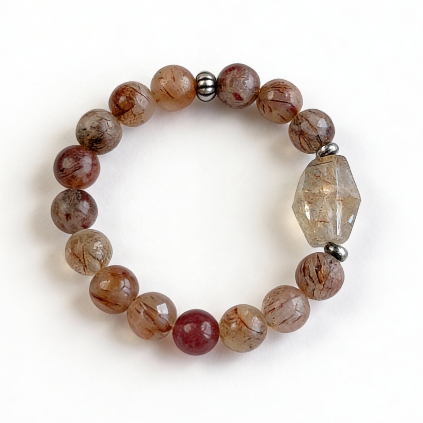 Golden Rutilated Quartz Silver Abundance Confidence Energy Crystal Bracelet