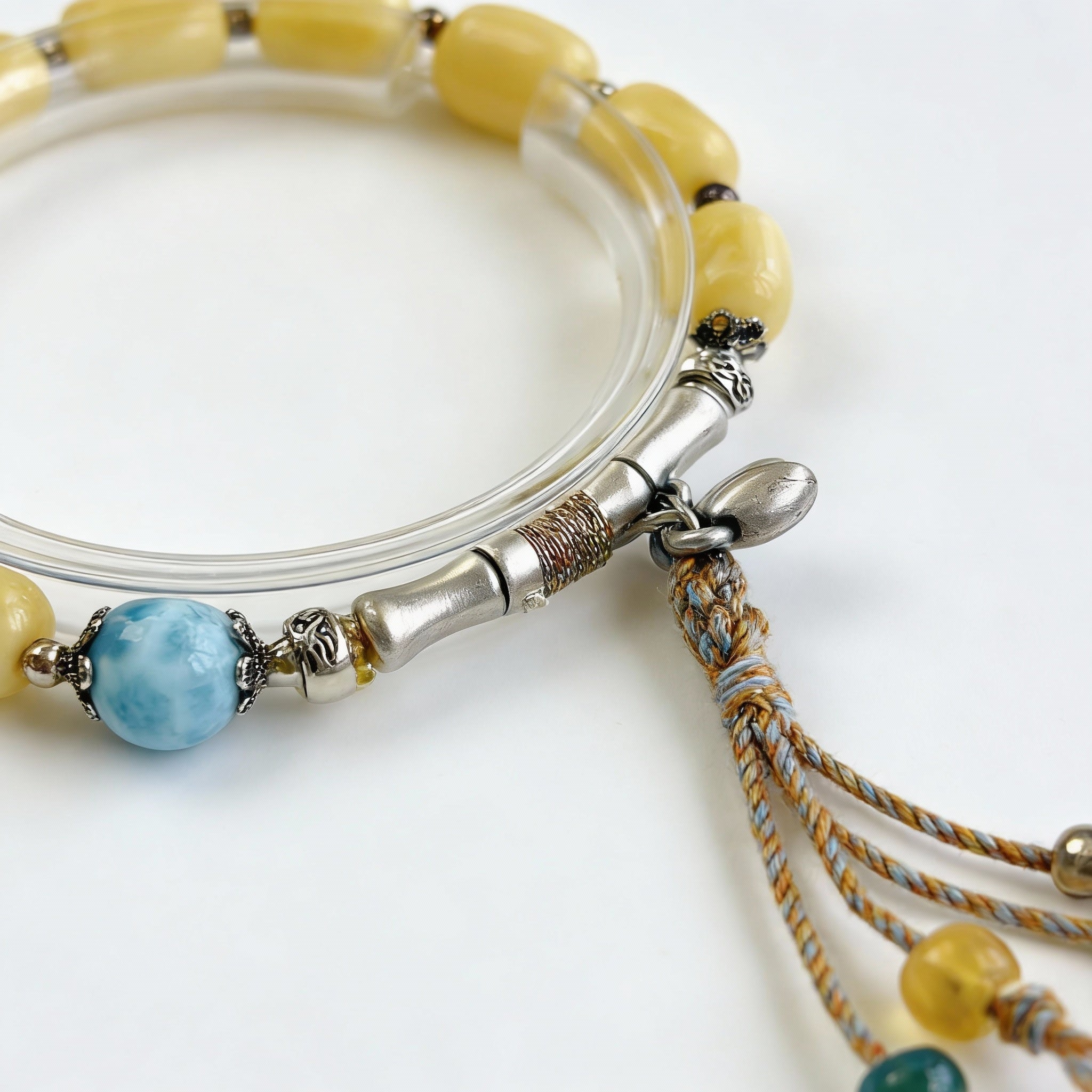 Honey Amber Larimar Silver Radiance Harmony Bracelet