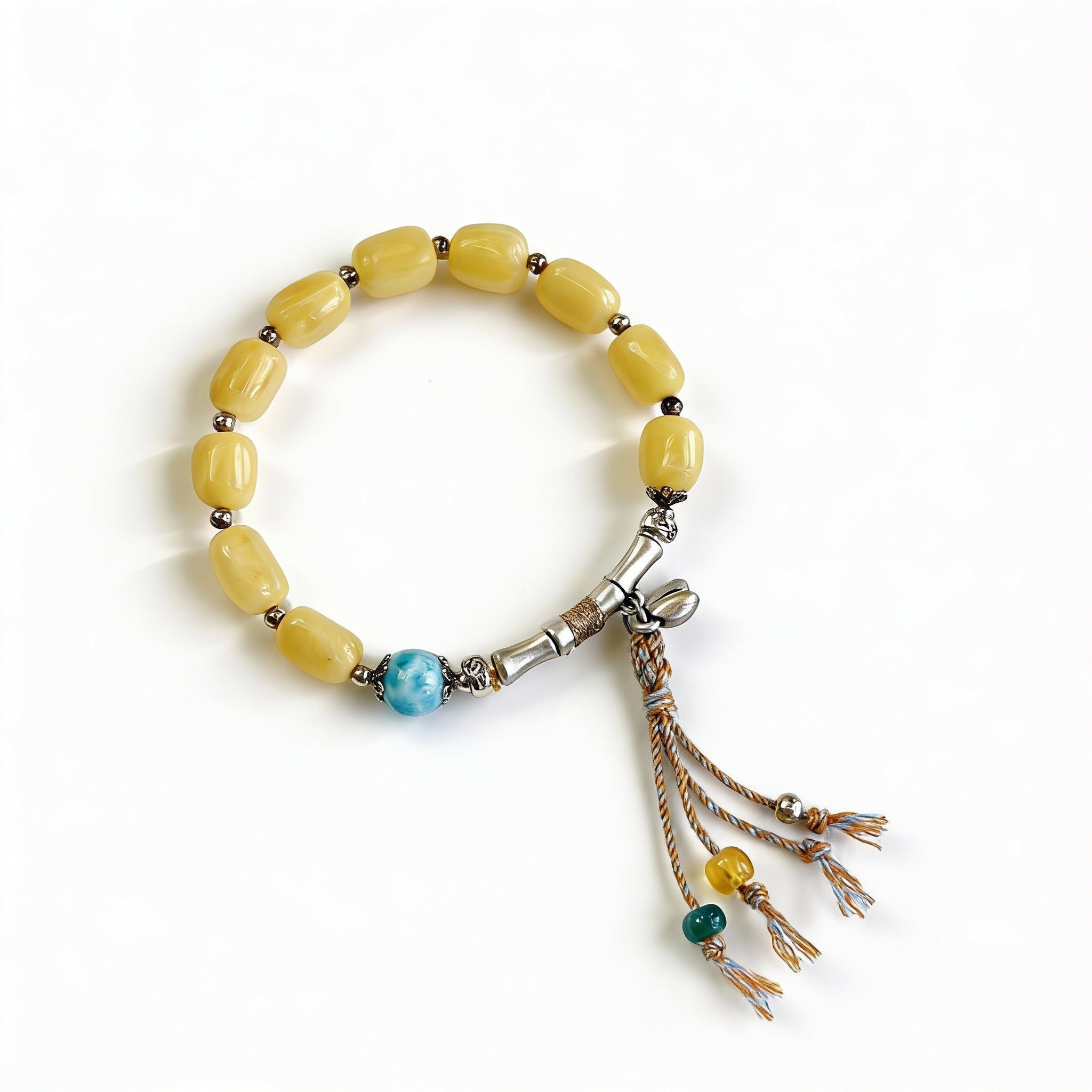 Honey Amber Larimar Silver Radiance Harmony Bracelet