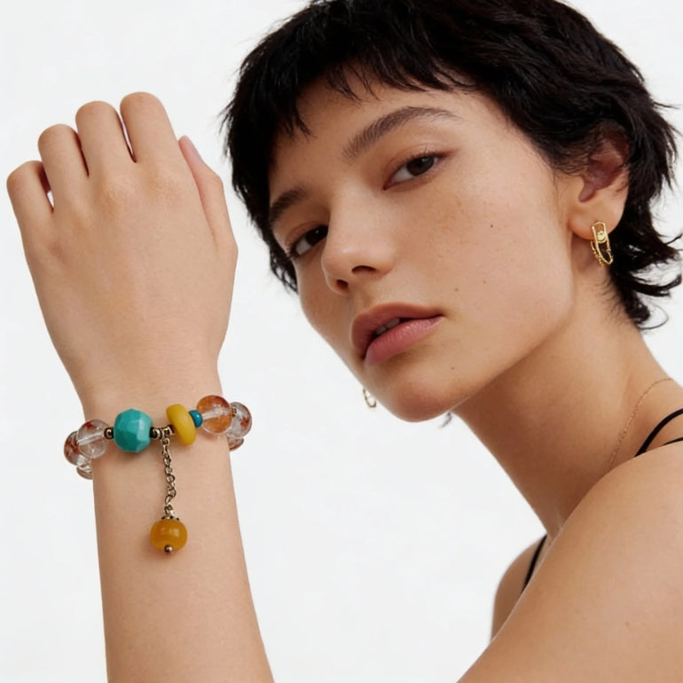 Golden Rutilated Quartz Amber Bracelet