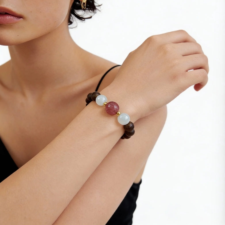 Strawberry Quartz White Agate Serenity Bracelet