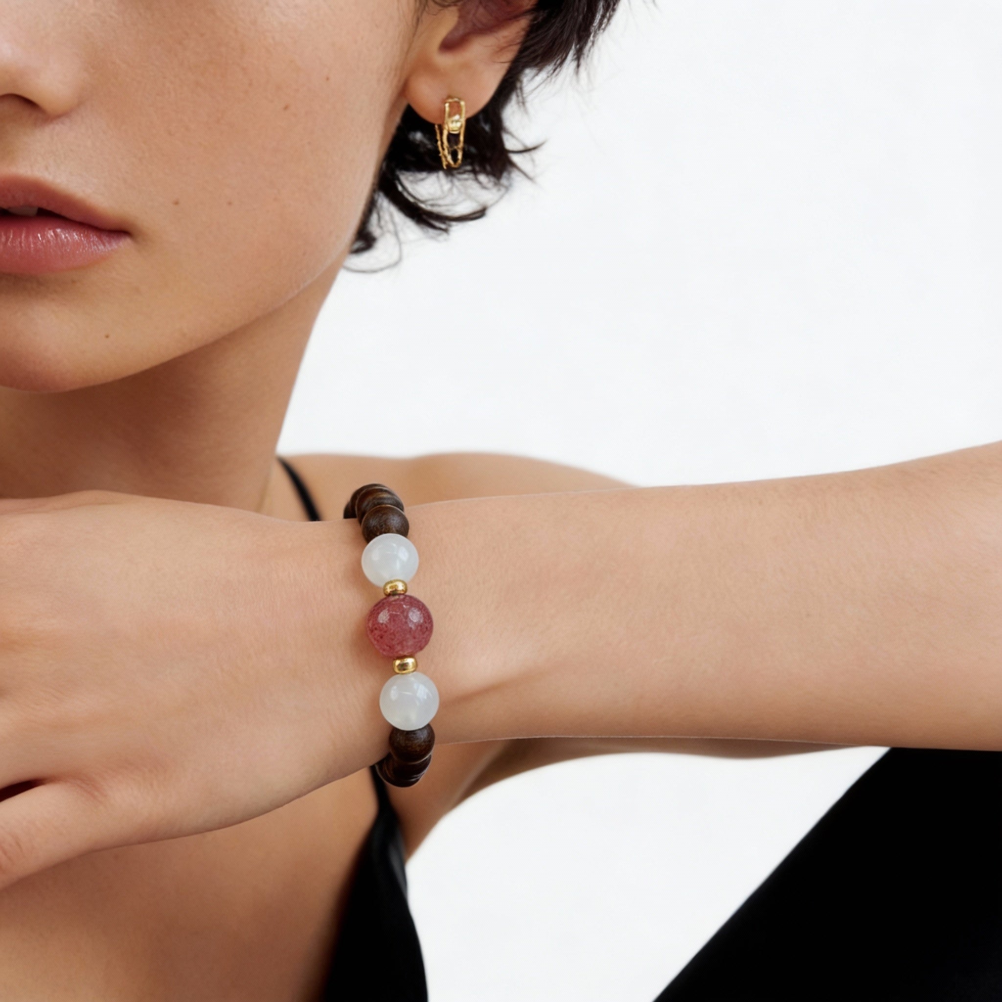 Strawberry Quartz White Agate Serenity Bracelet