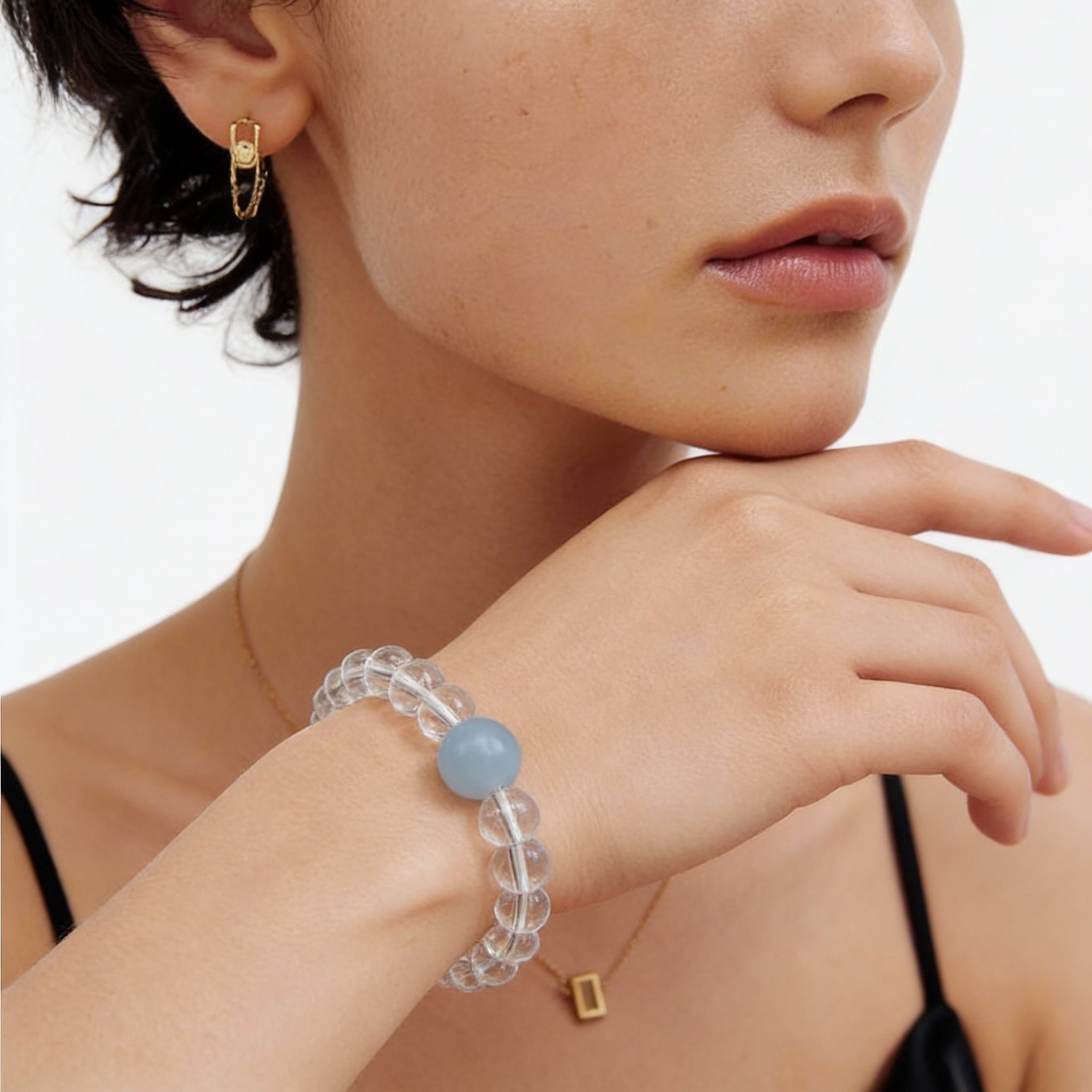 Clear Quartz Blue Chalcedony Healing Clarity Bracelet