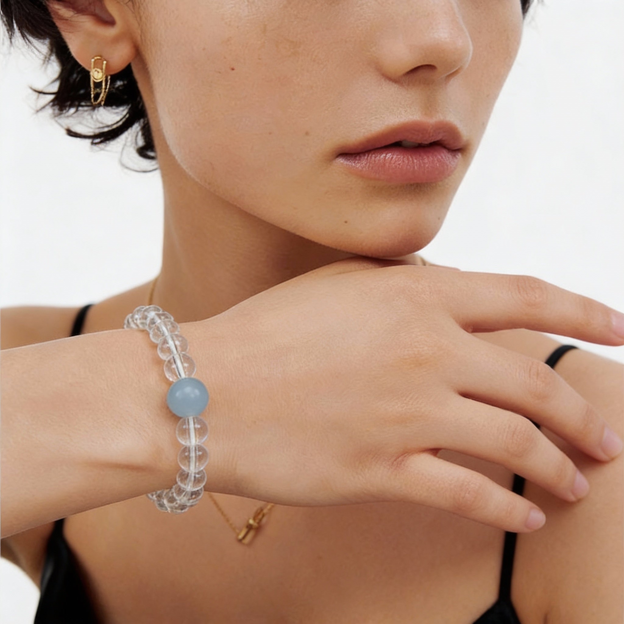 Clear Quartz Blue Chalcedony Healing Clarity Bracelet