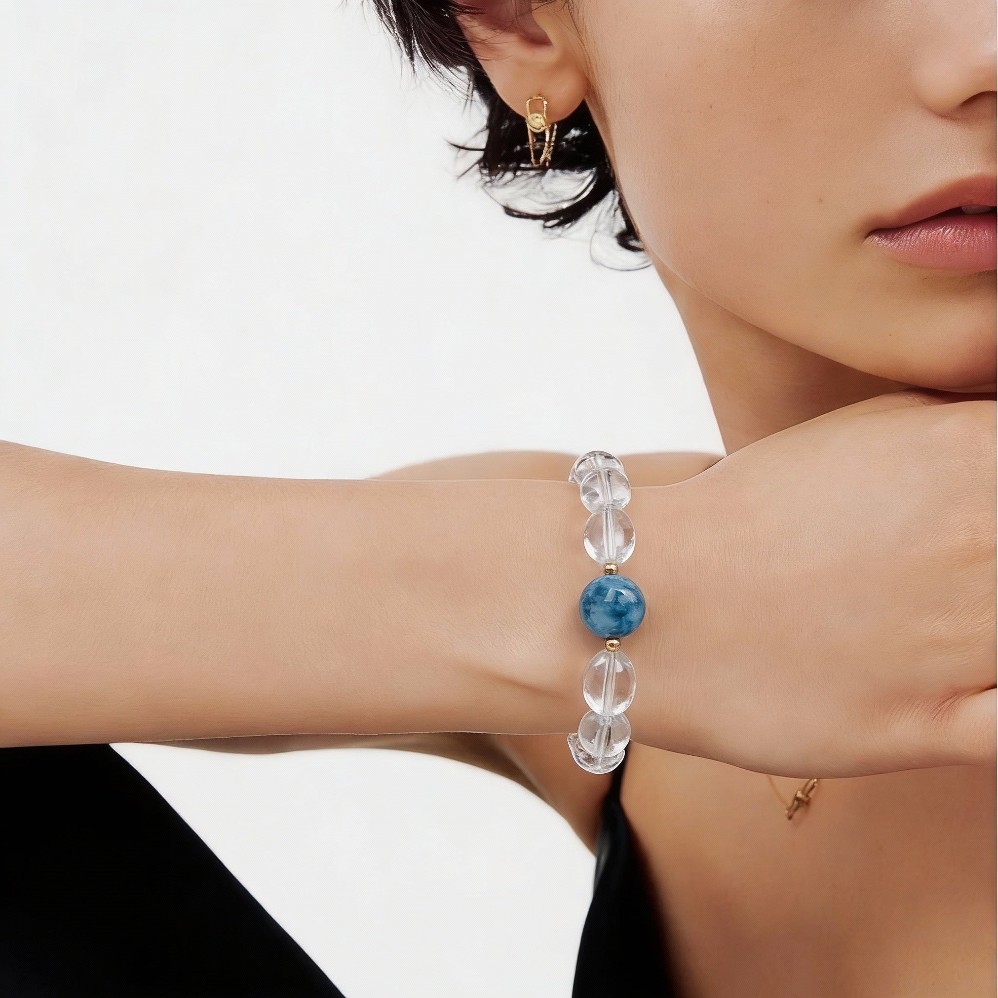 Clear Quartz Apatite Healing Energy Clarity Protection Bracelet