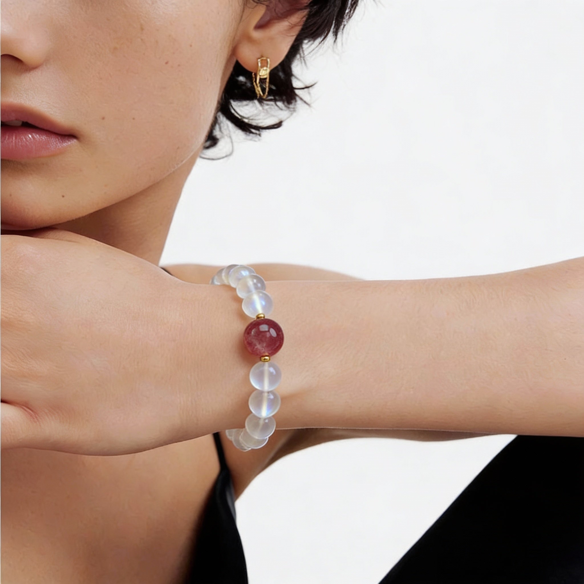 Moonstone Strawberry Quartz Healing Balance Energy Bracelet