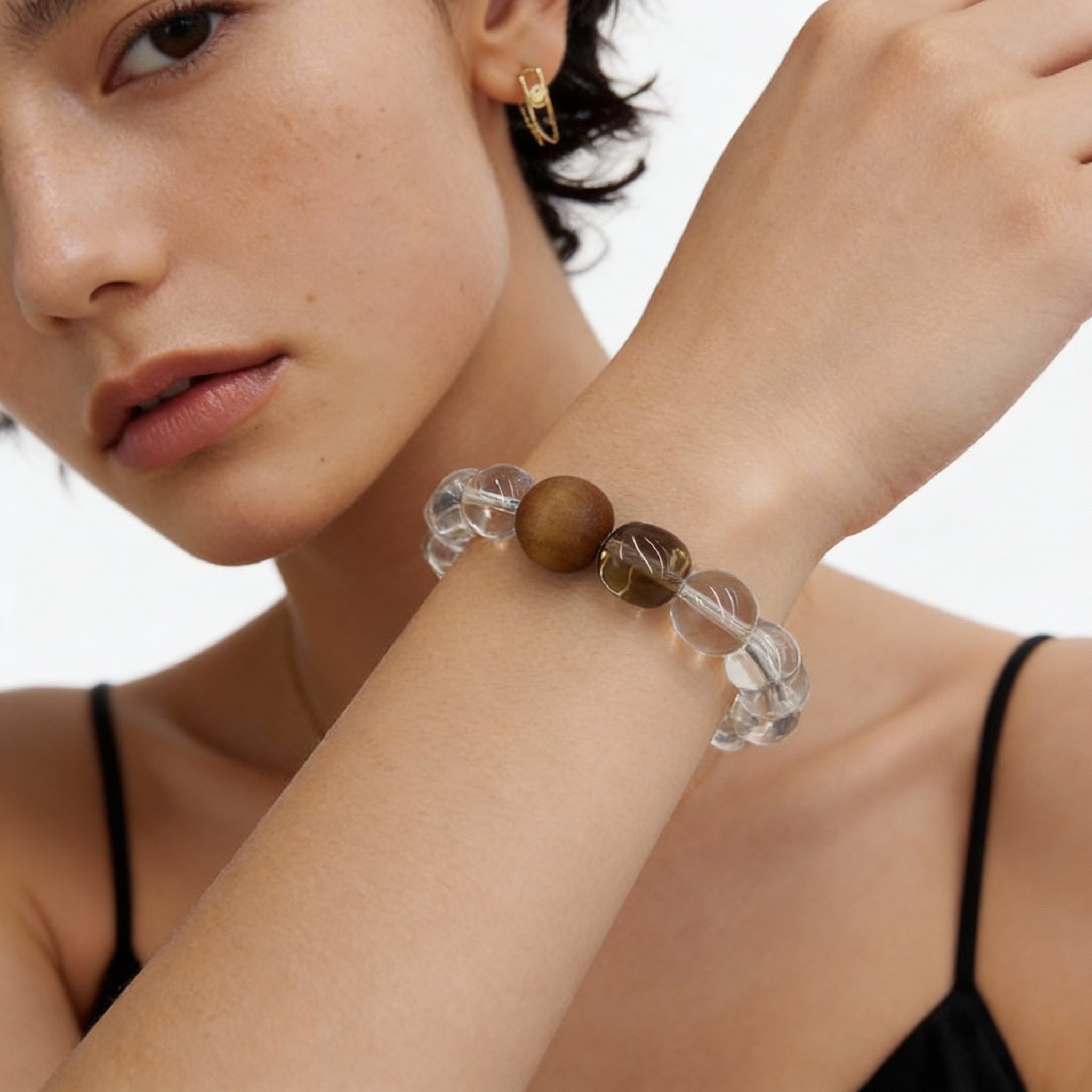 Clear Quartz Amethyst Sandalwood Protection Bracelet