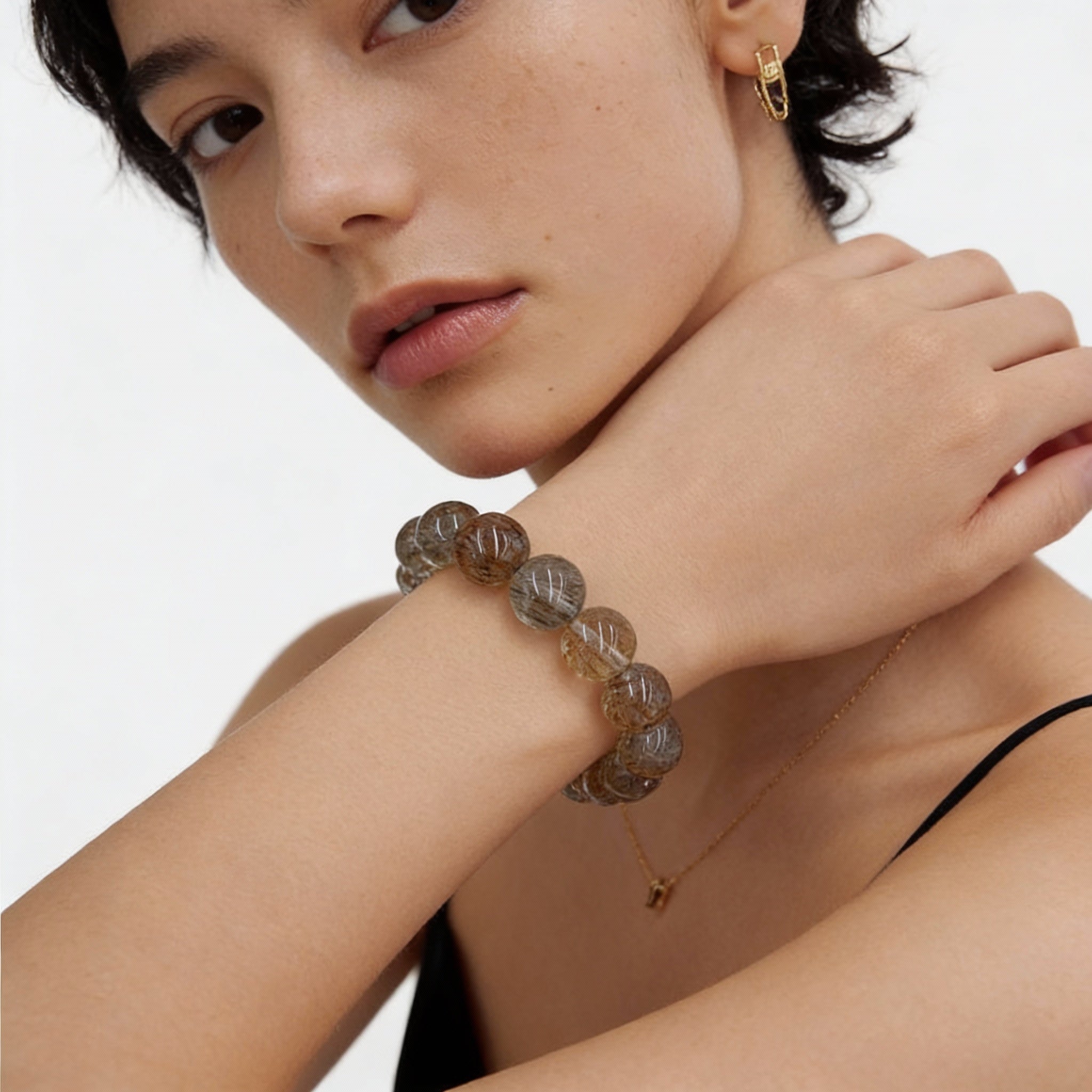 Golden Rutilated Quartz Energy Wealth Protection Bracelet