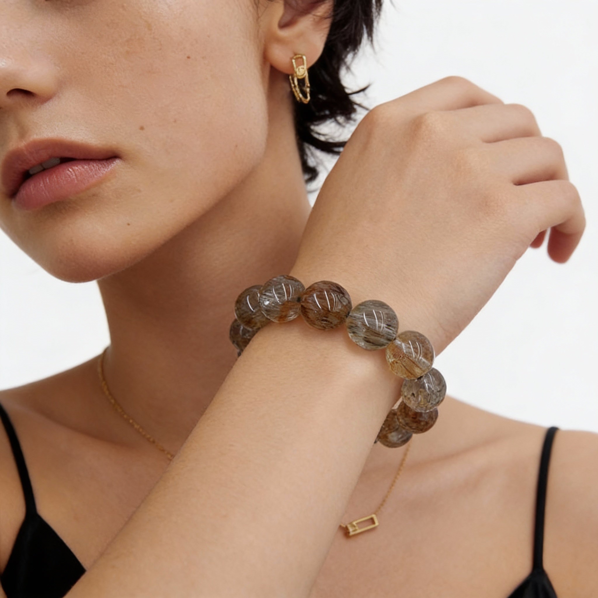 Golden Rutilated Quartz Energy Wealth Protection Bracelet