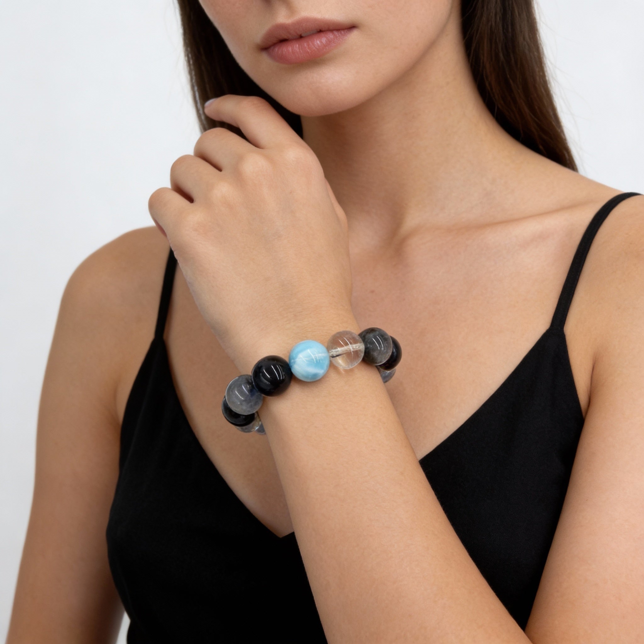 Blue Apatite Kyanite Obsidian Balance Bracelet