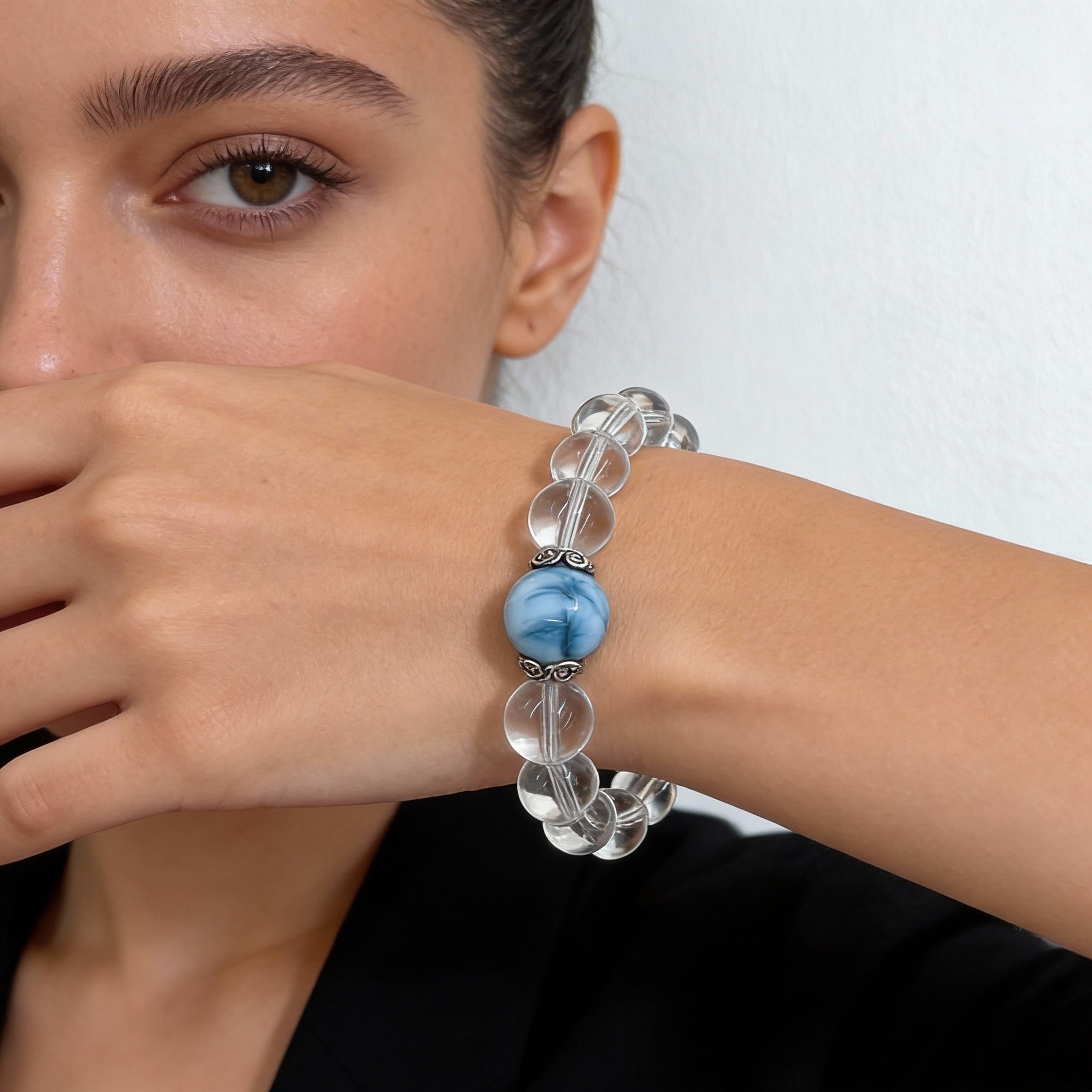 Clear Quartz Aquamarine Larimar Serenity Bracelet