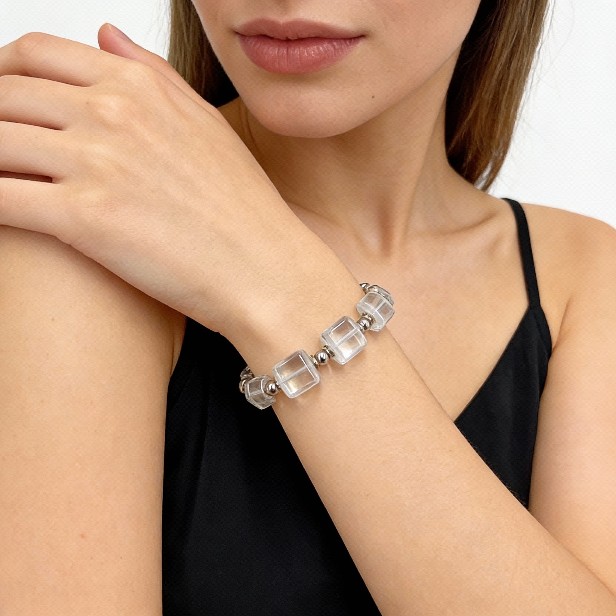 Clear Quartz Square Balance Protection Bracelet
