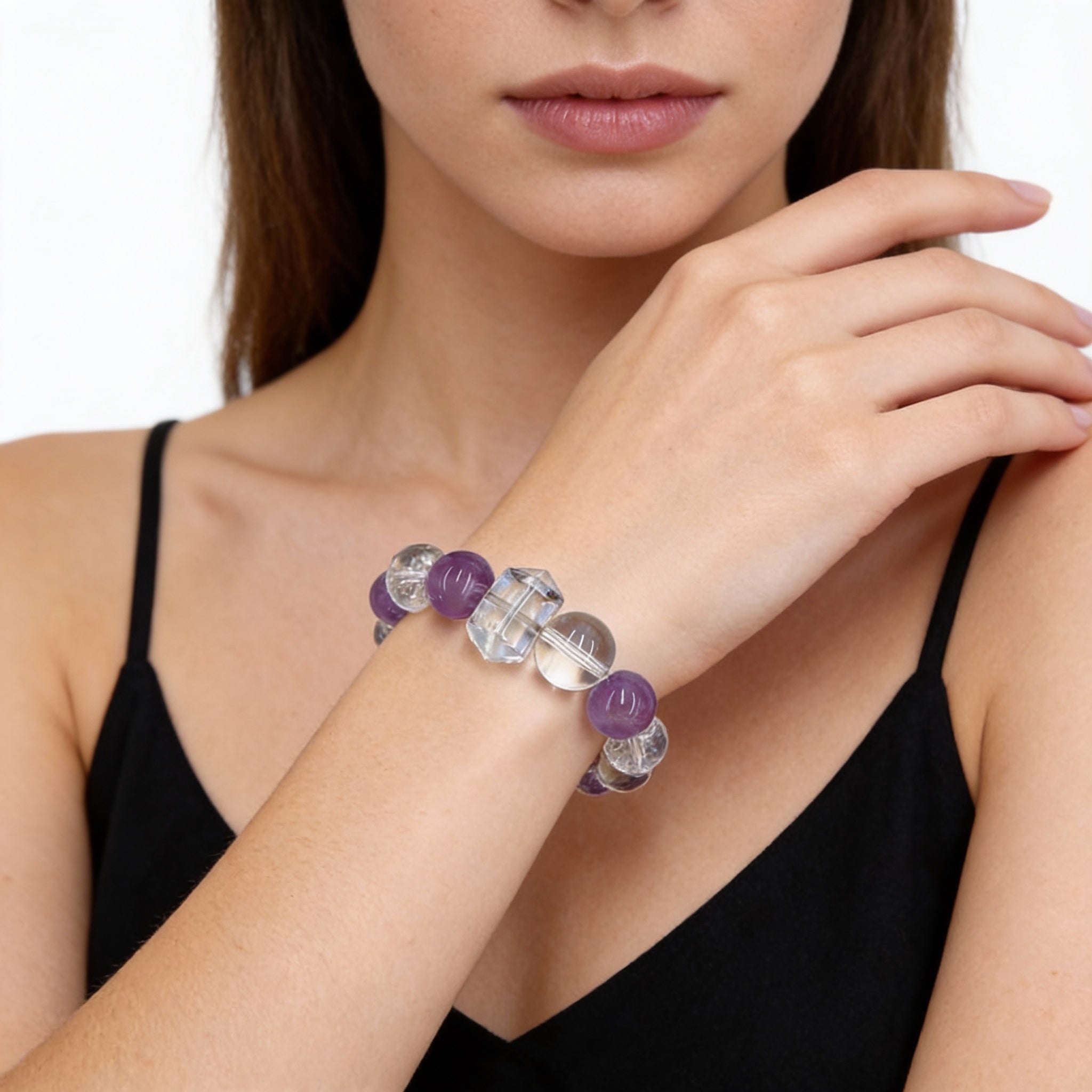 Amethyst Clear Quartz Focus Protection Bracelet