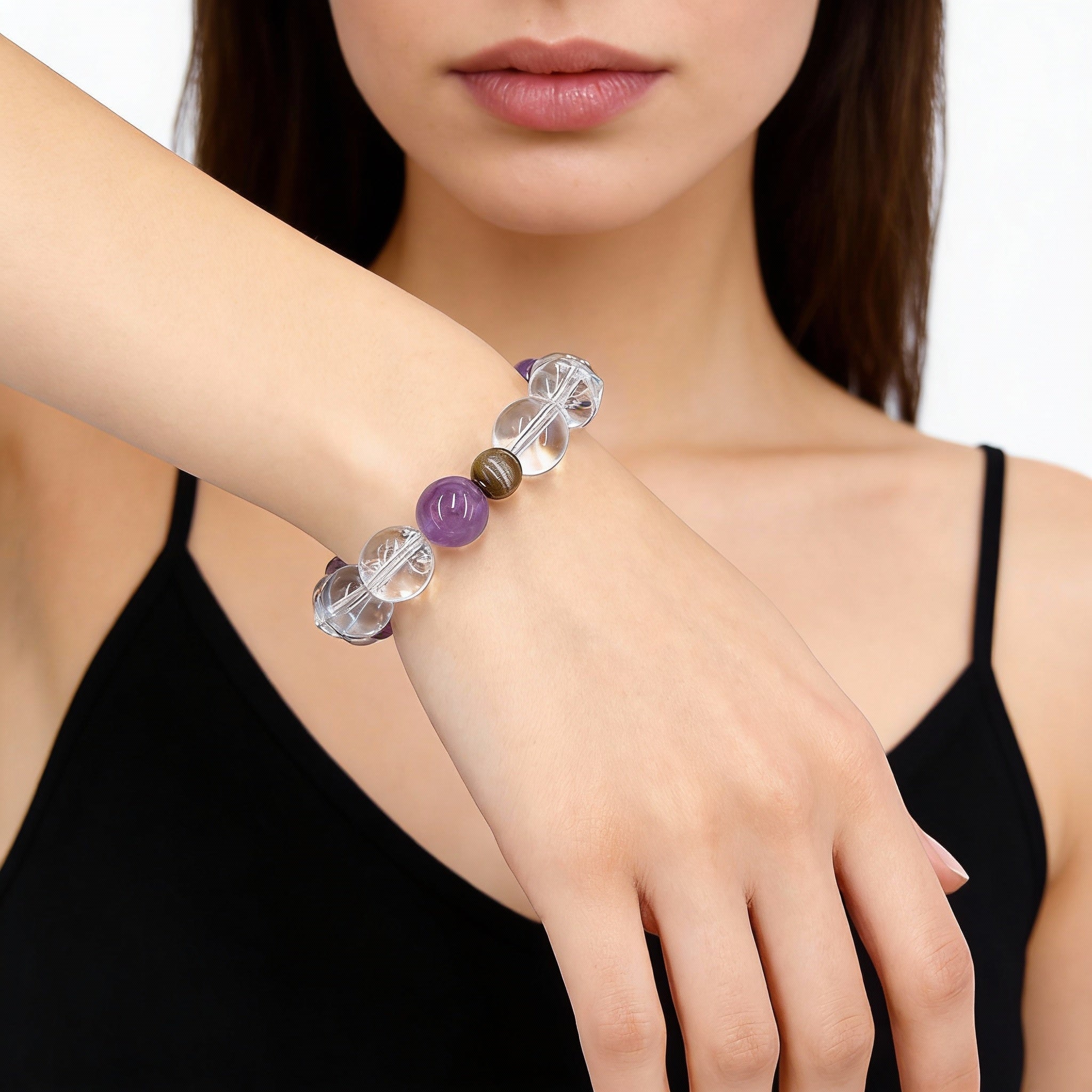 Amethyst Clear Quartz Focus Protection Bracelet